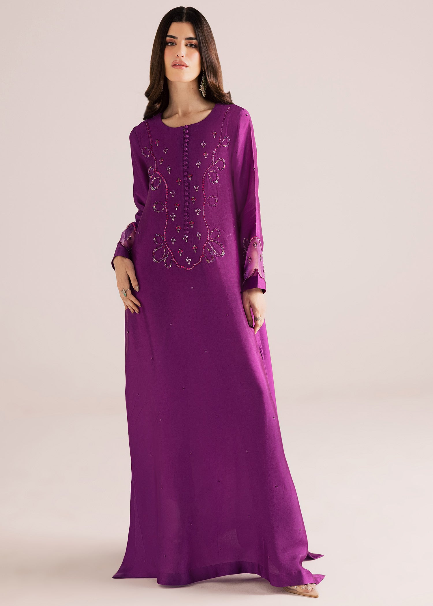 tussar silk Kaftan in Purple