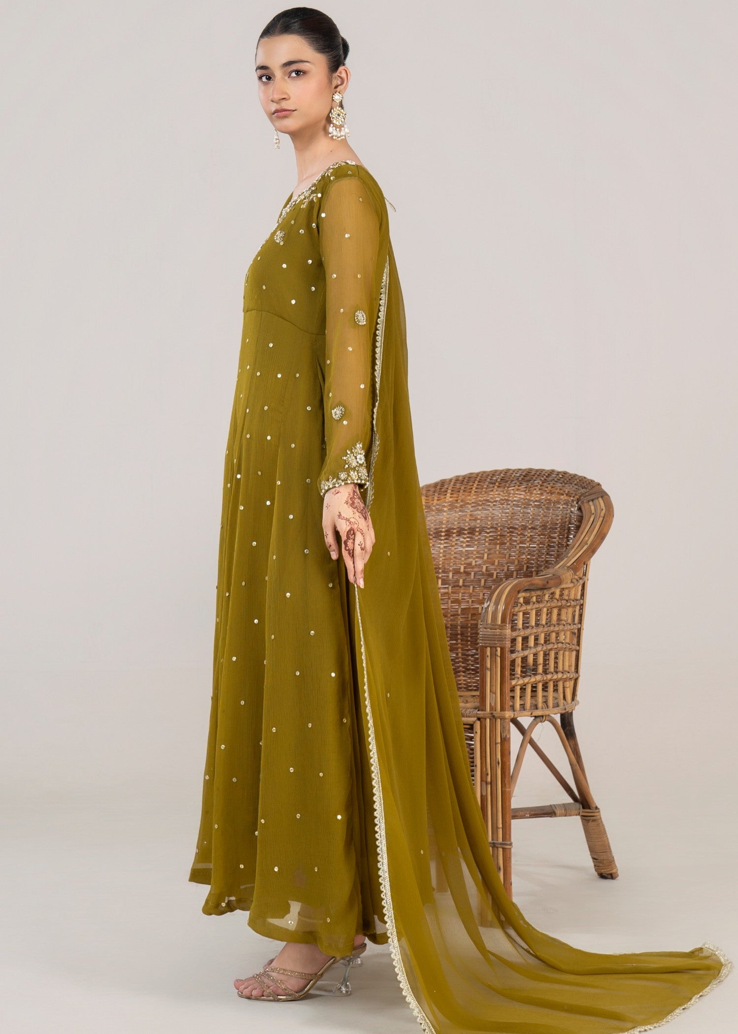 crinkle chiffon Maxi in Olive green