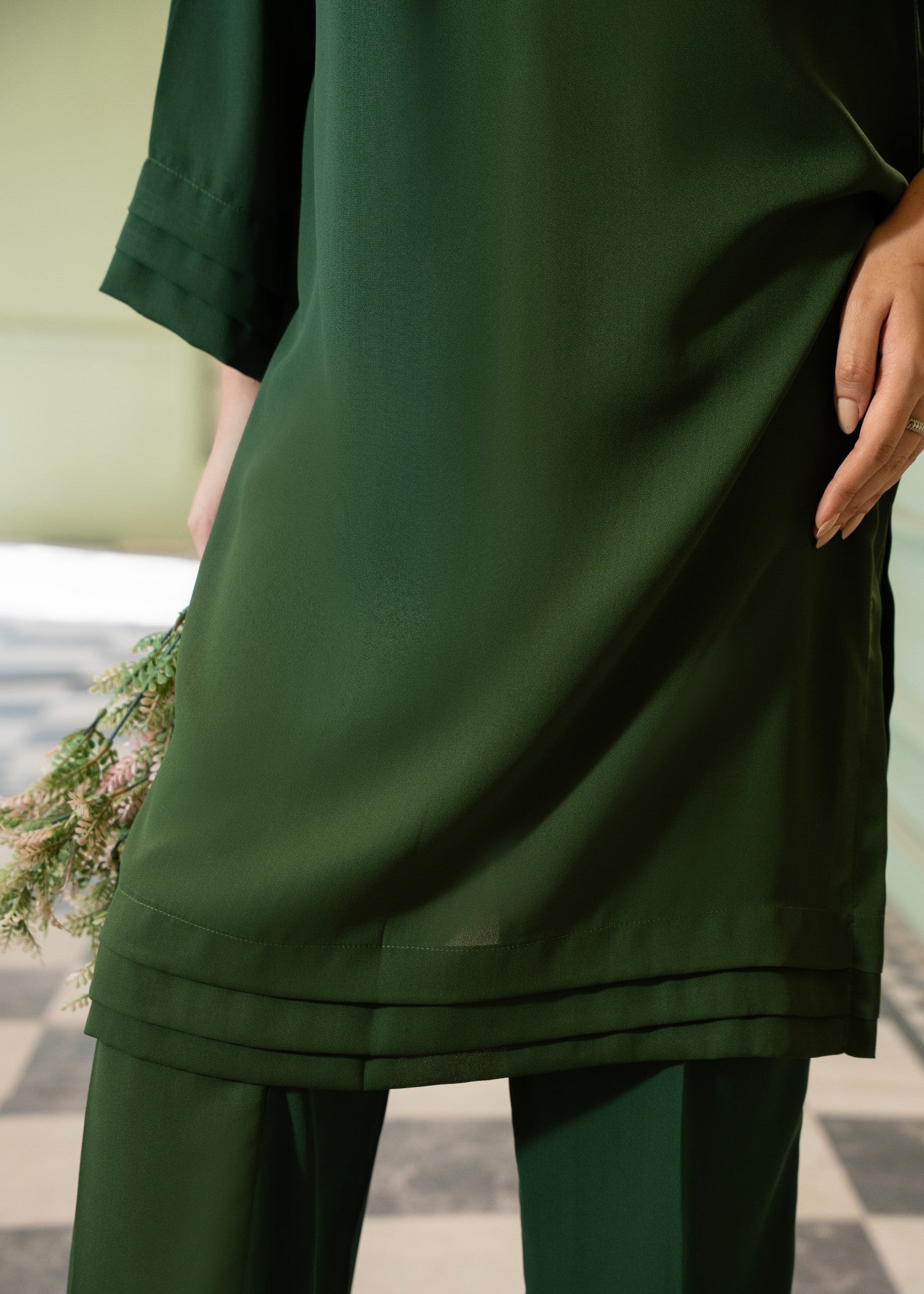 georgette Co Ord Sets in Dark green
