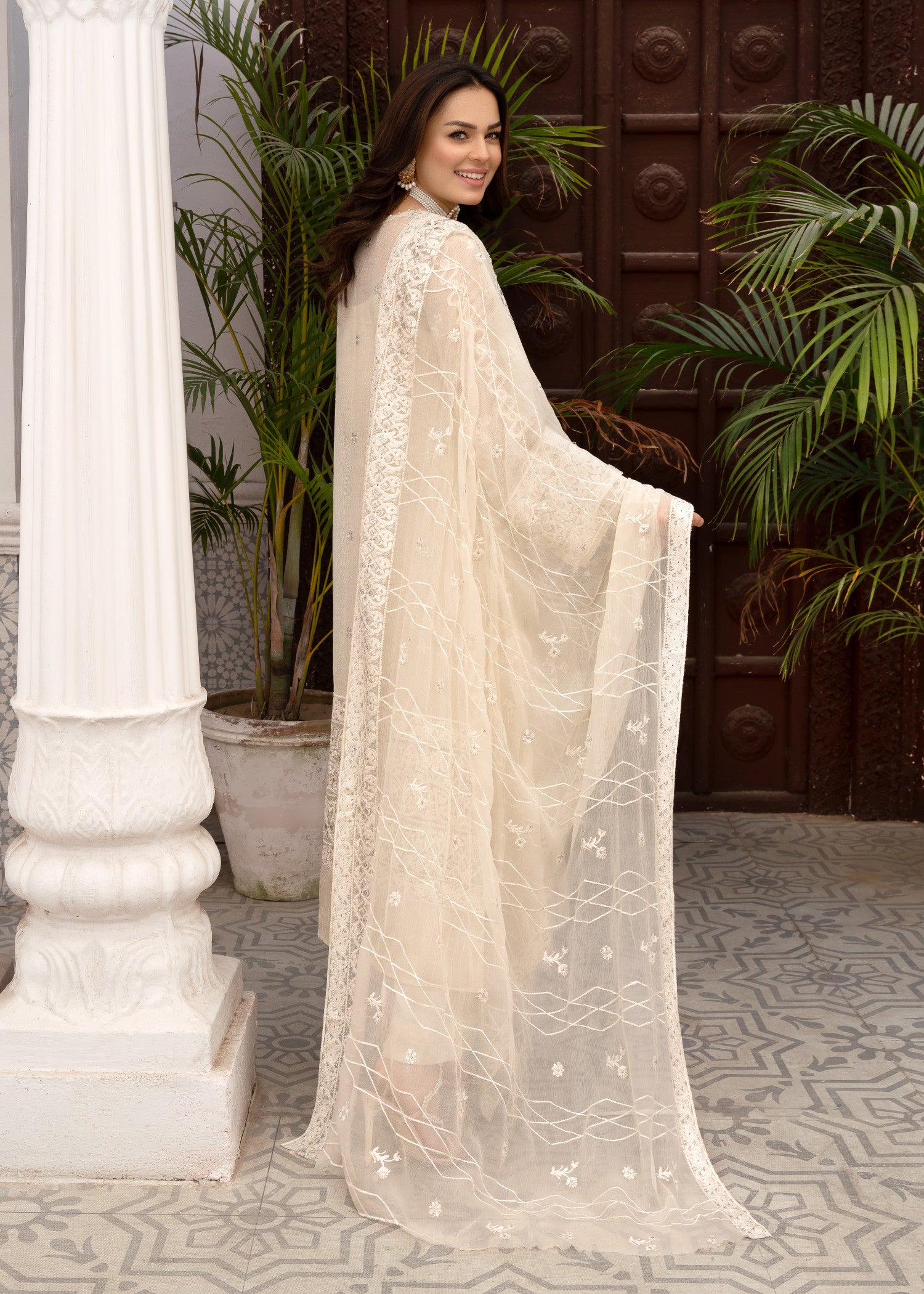 organza Angrakha in Cream