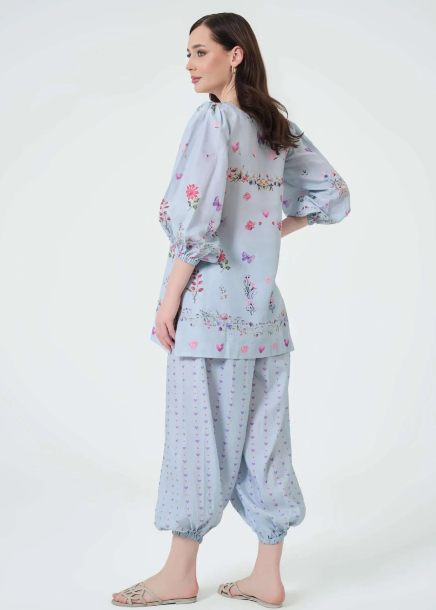 swiss lawn Kurta Set in Light blue