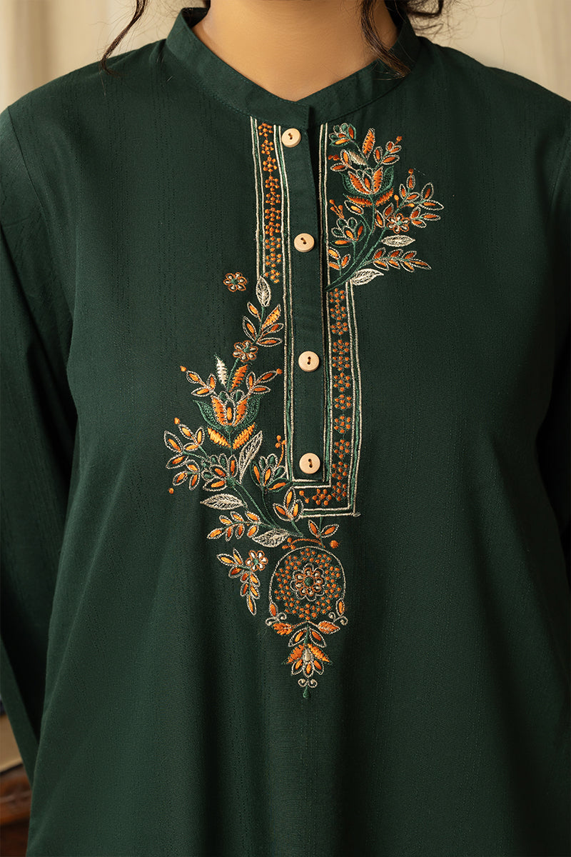 twill cambric Kurta Set in Dark green