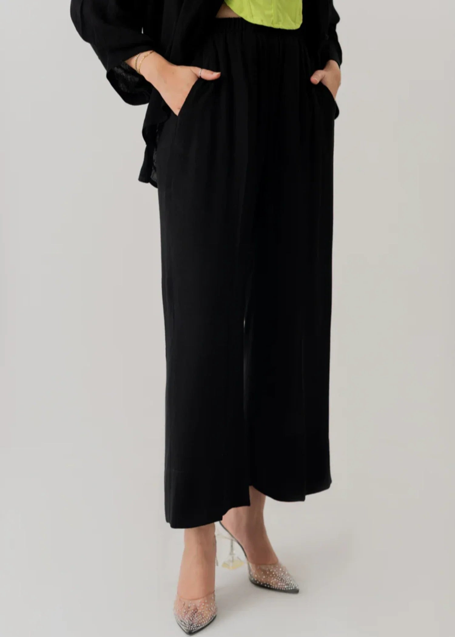 cotton jacquard Trousers in Black