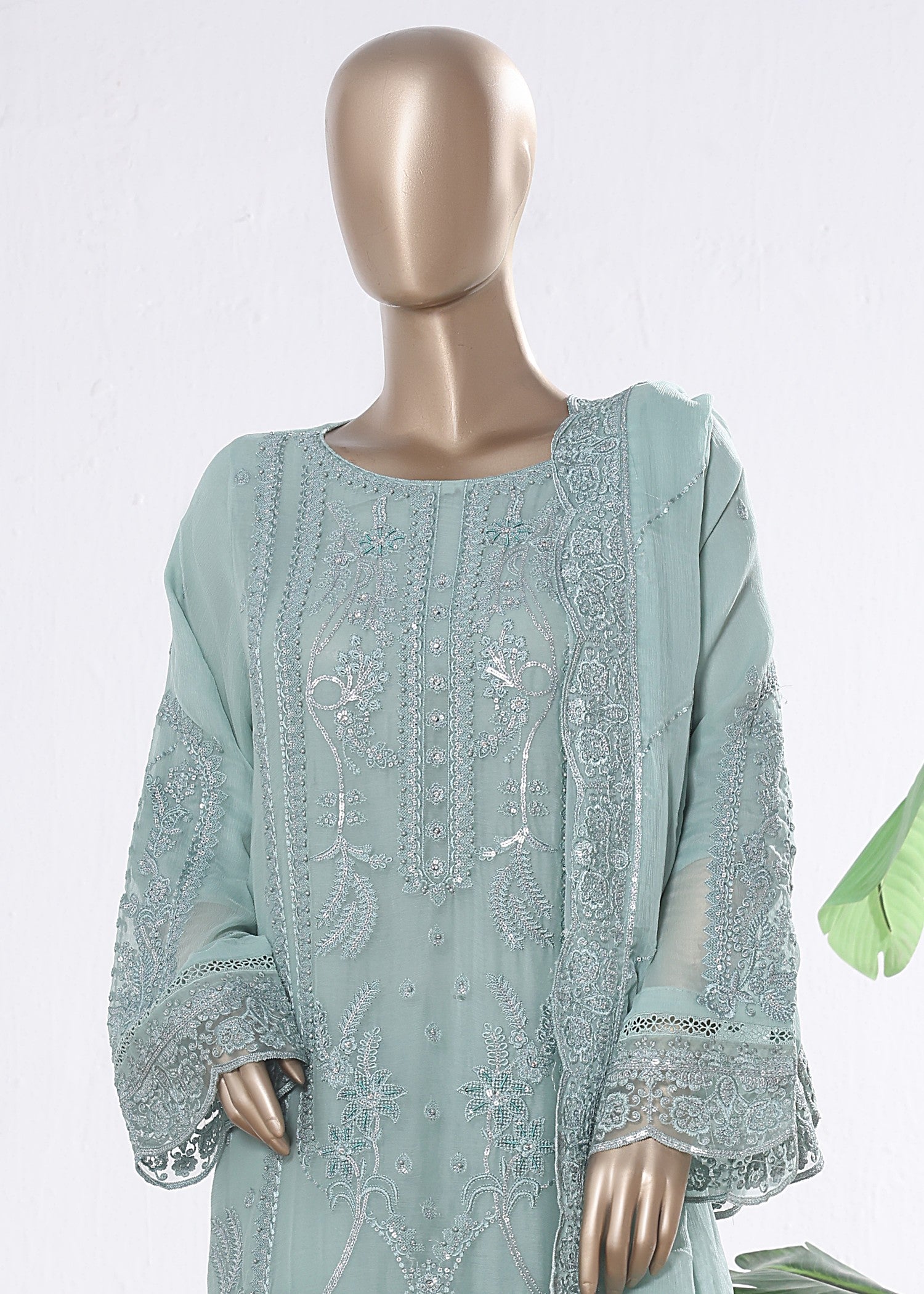polyester chiffon Kurta Set in Pastel green