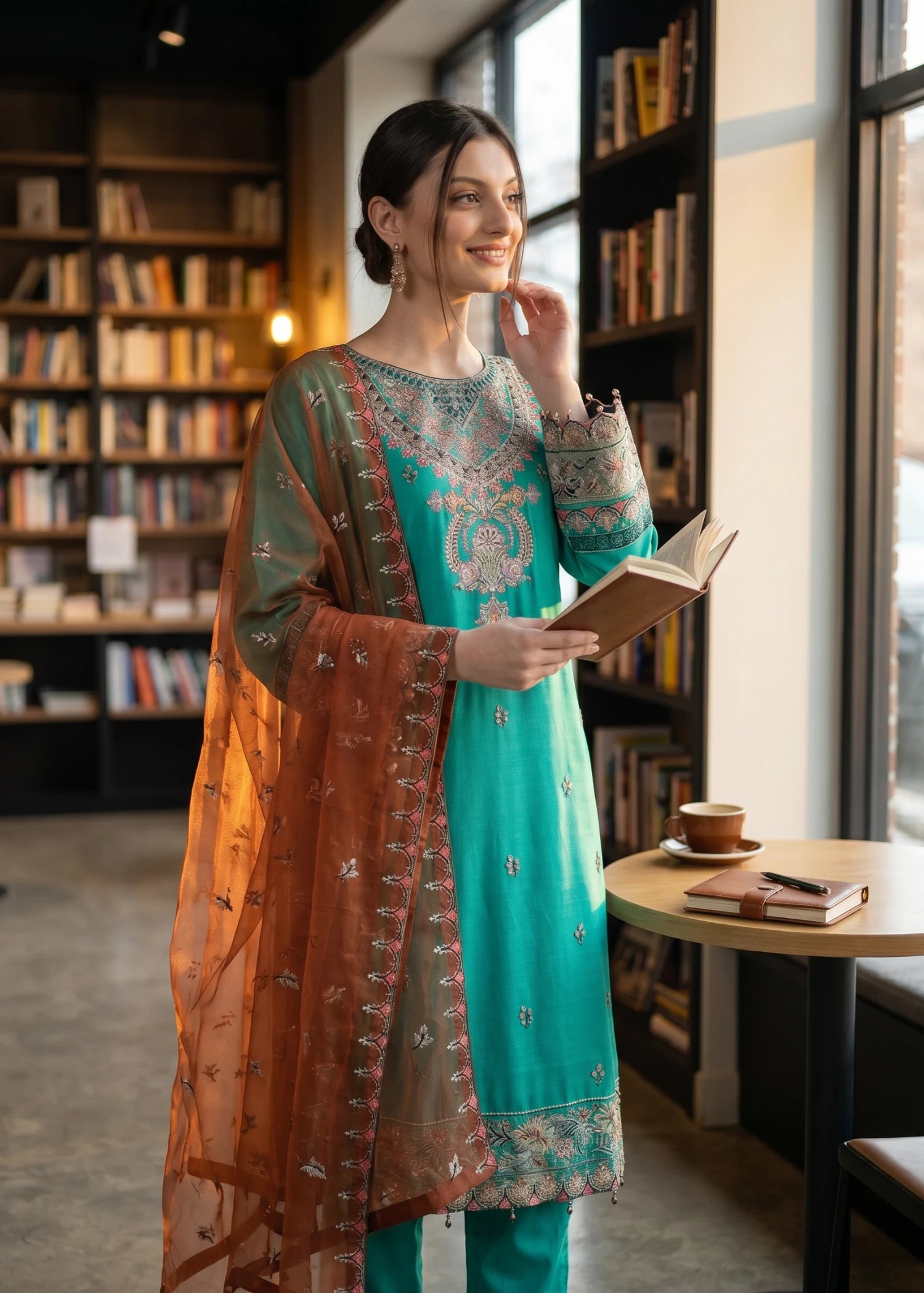 chiffon Kurta Set in Pacific blue