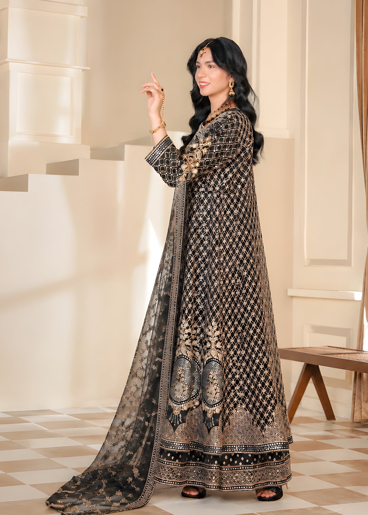 organza Maxi in Black, gold
