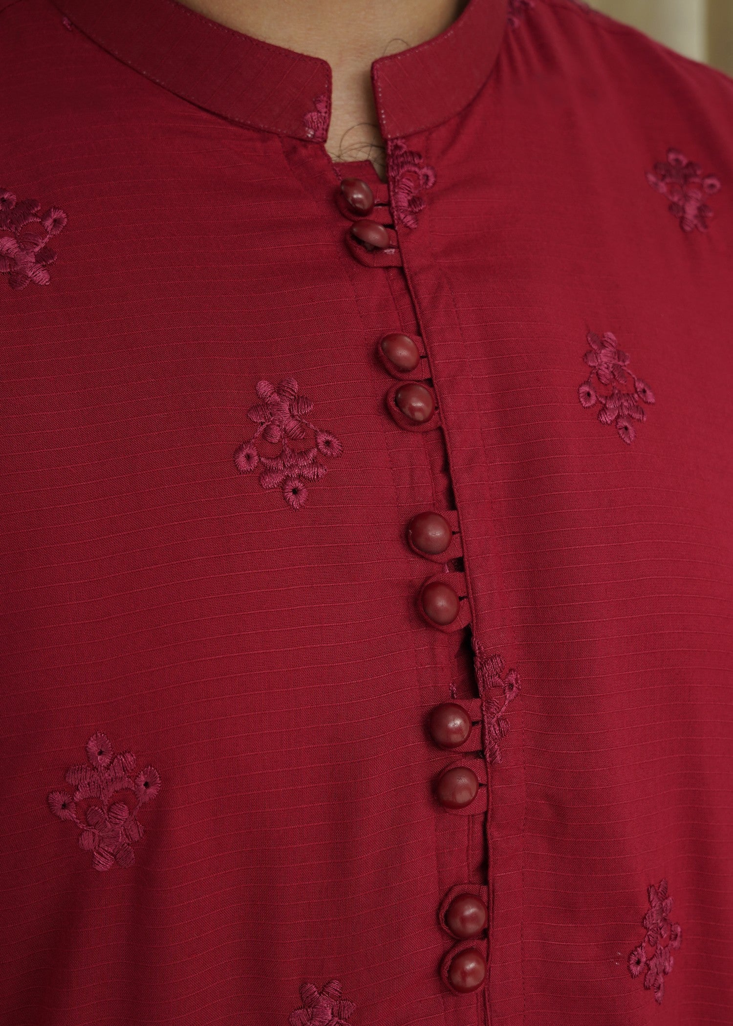 cotton linen Kurta in Red by Maqsood Garments