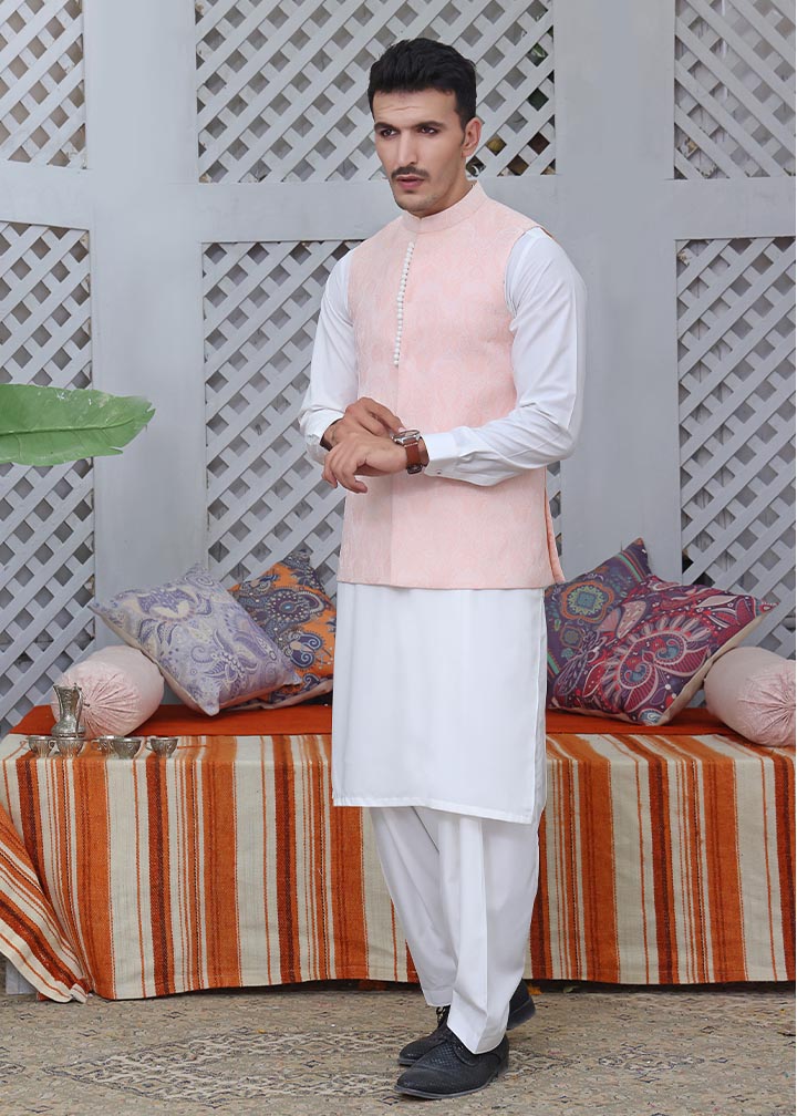 jamawar Waistcoat in Baby pink by The Great Masters (TGM)