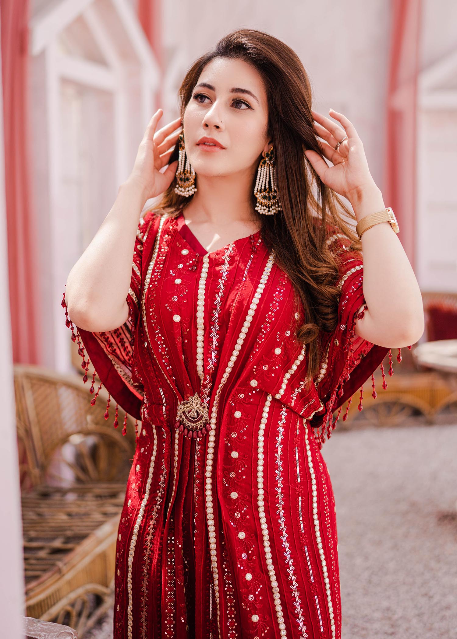 chiffon Kaftan in Red