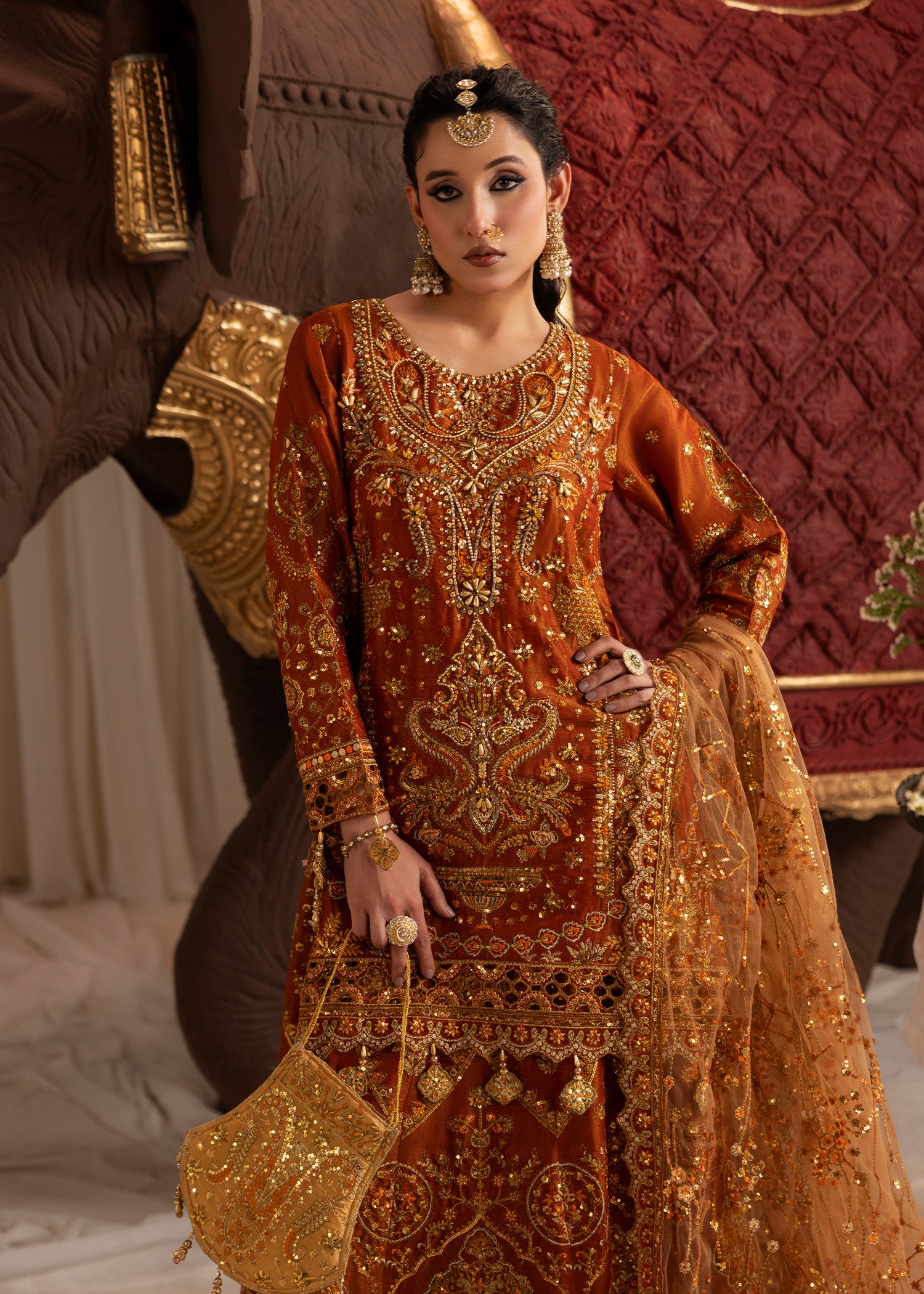 masuri Lehenga in Burnt orange