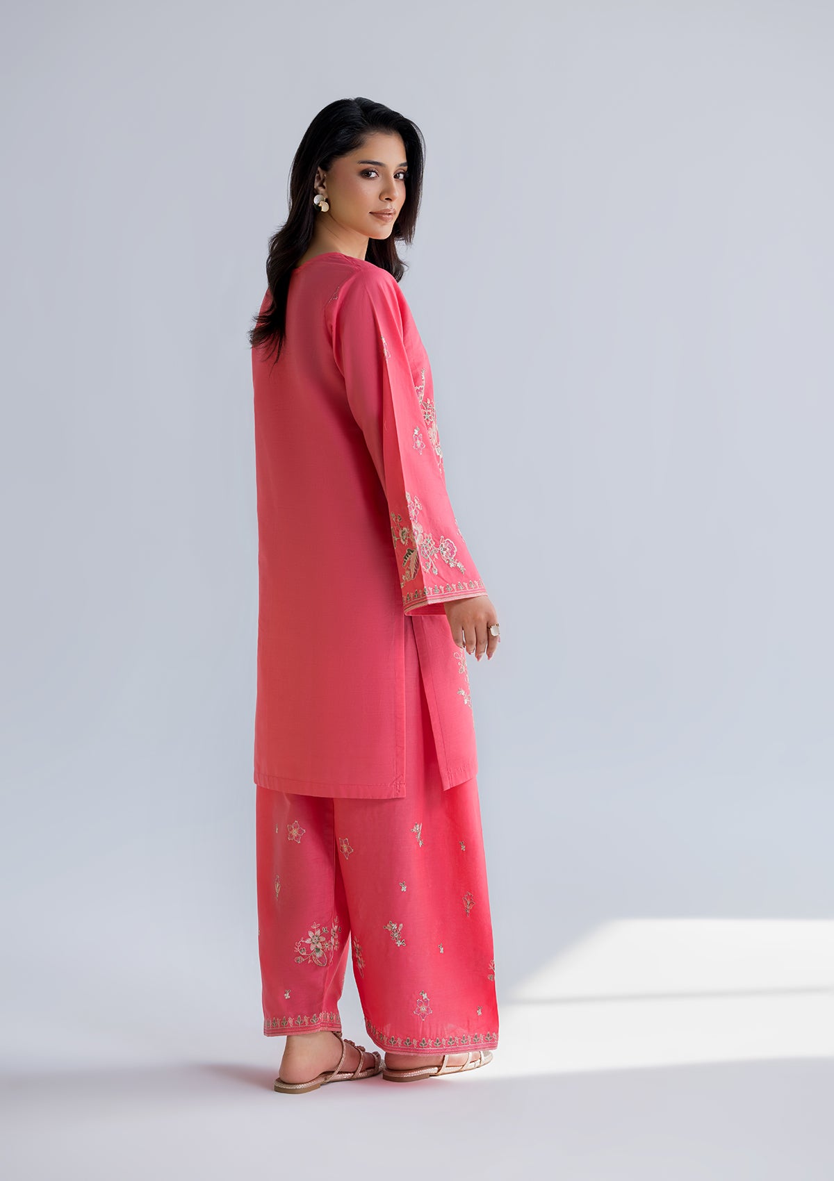 cotton Kurta Set in Shocking pink