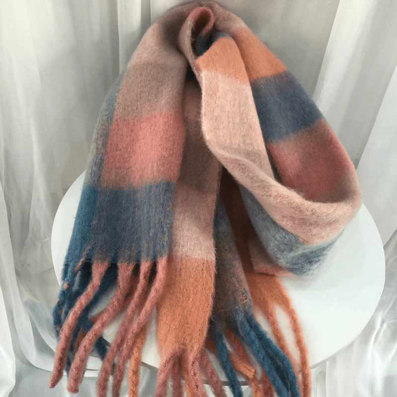 Women'S Autumn Colorful Striped Warm Cashmere Plaid Scarf