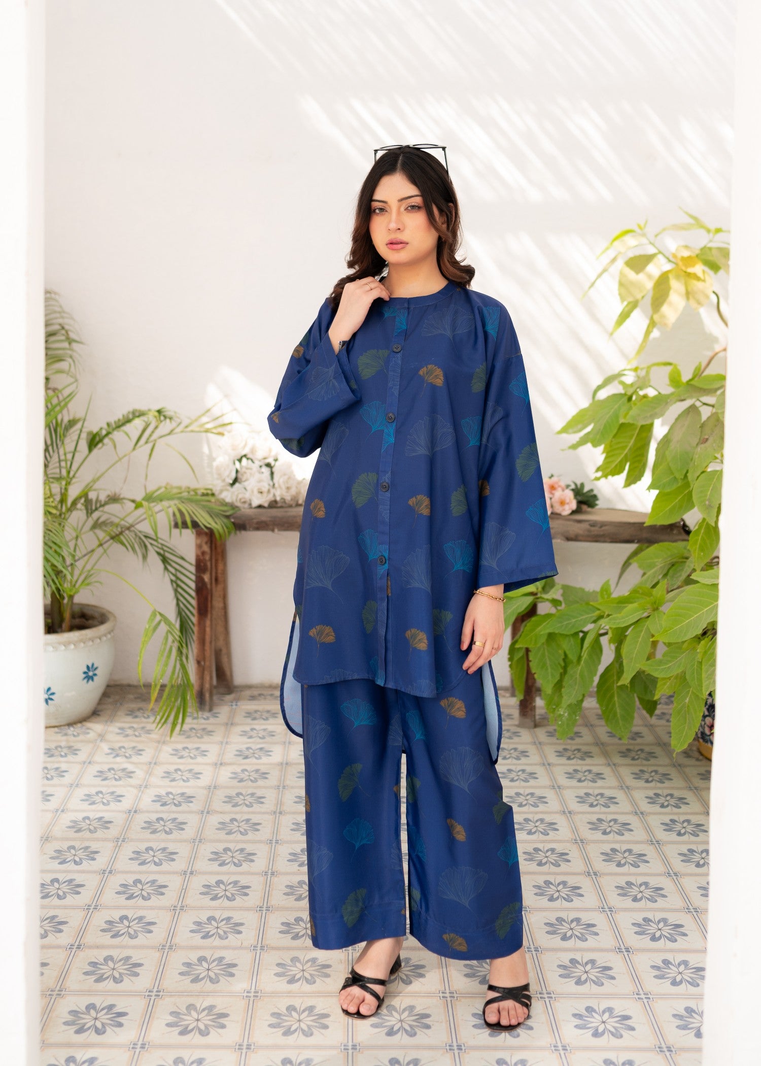 crepe polyester Co Ord Sets in Navy blue