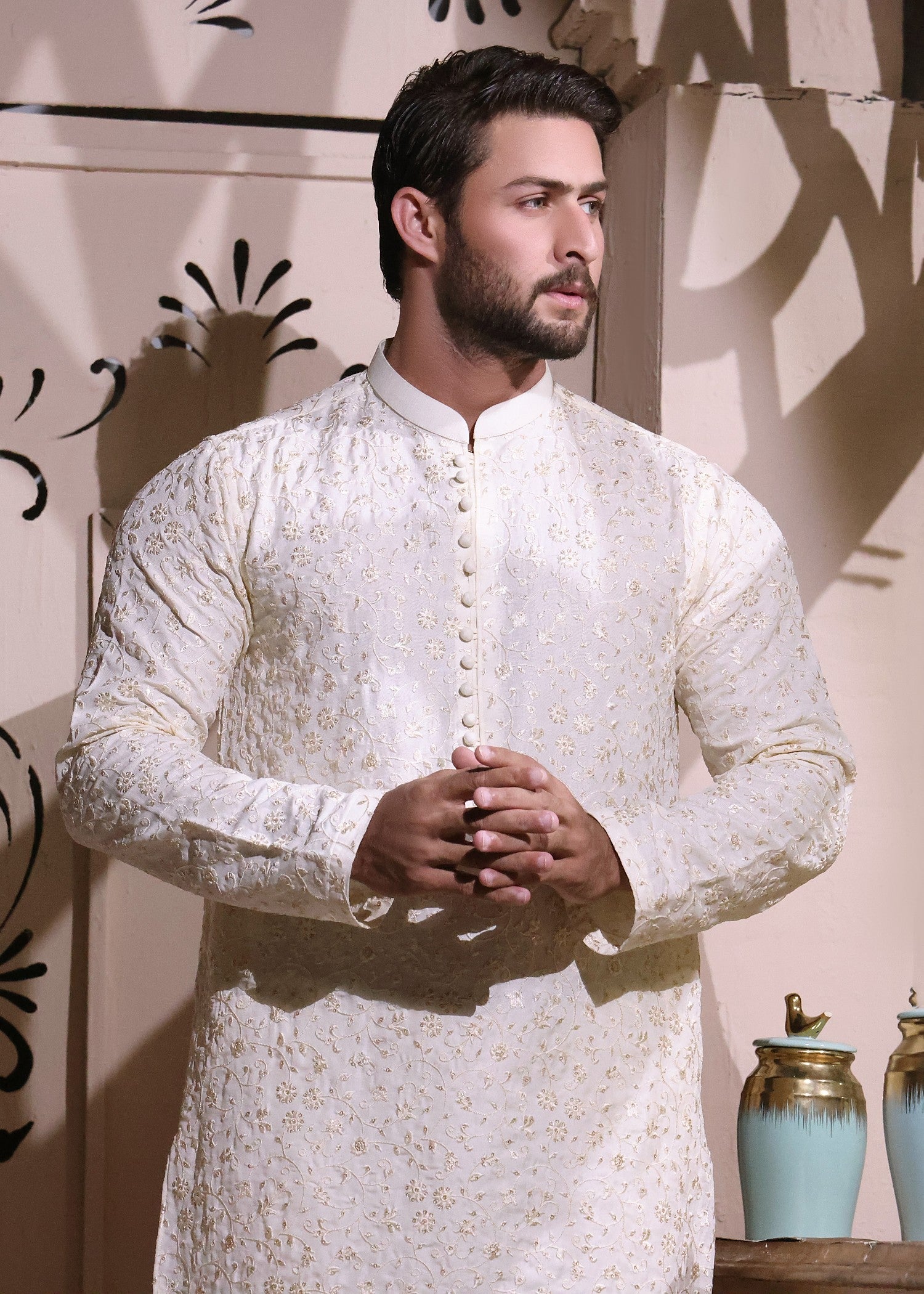 raw silk Kurta in Cream
