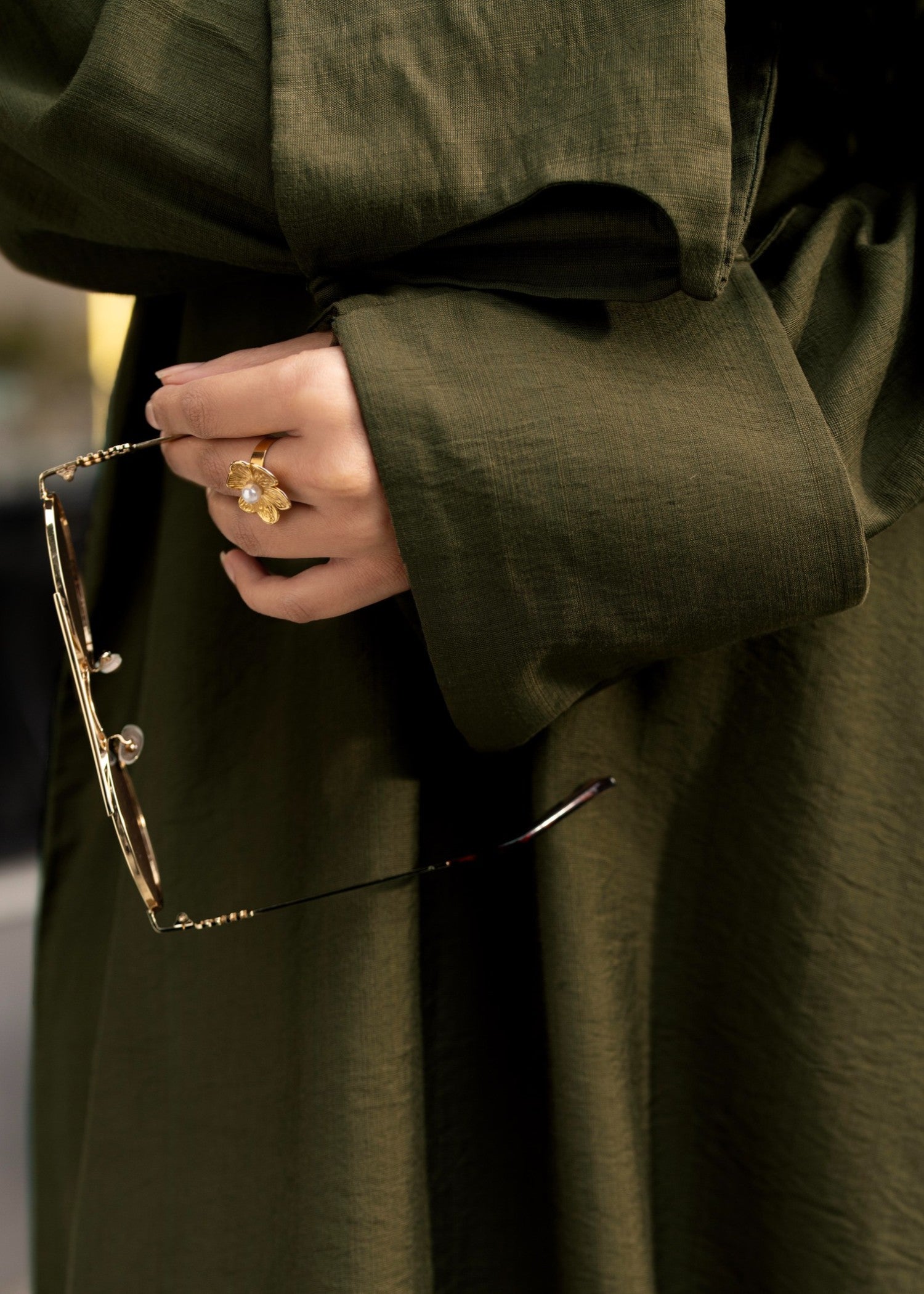 crepe Kurta Set in Olive green