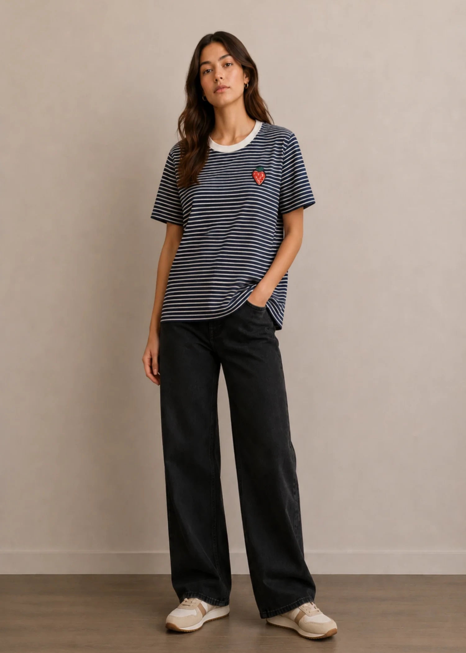 cotton T Shirt in Navy blue, white