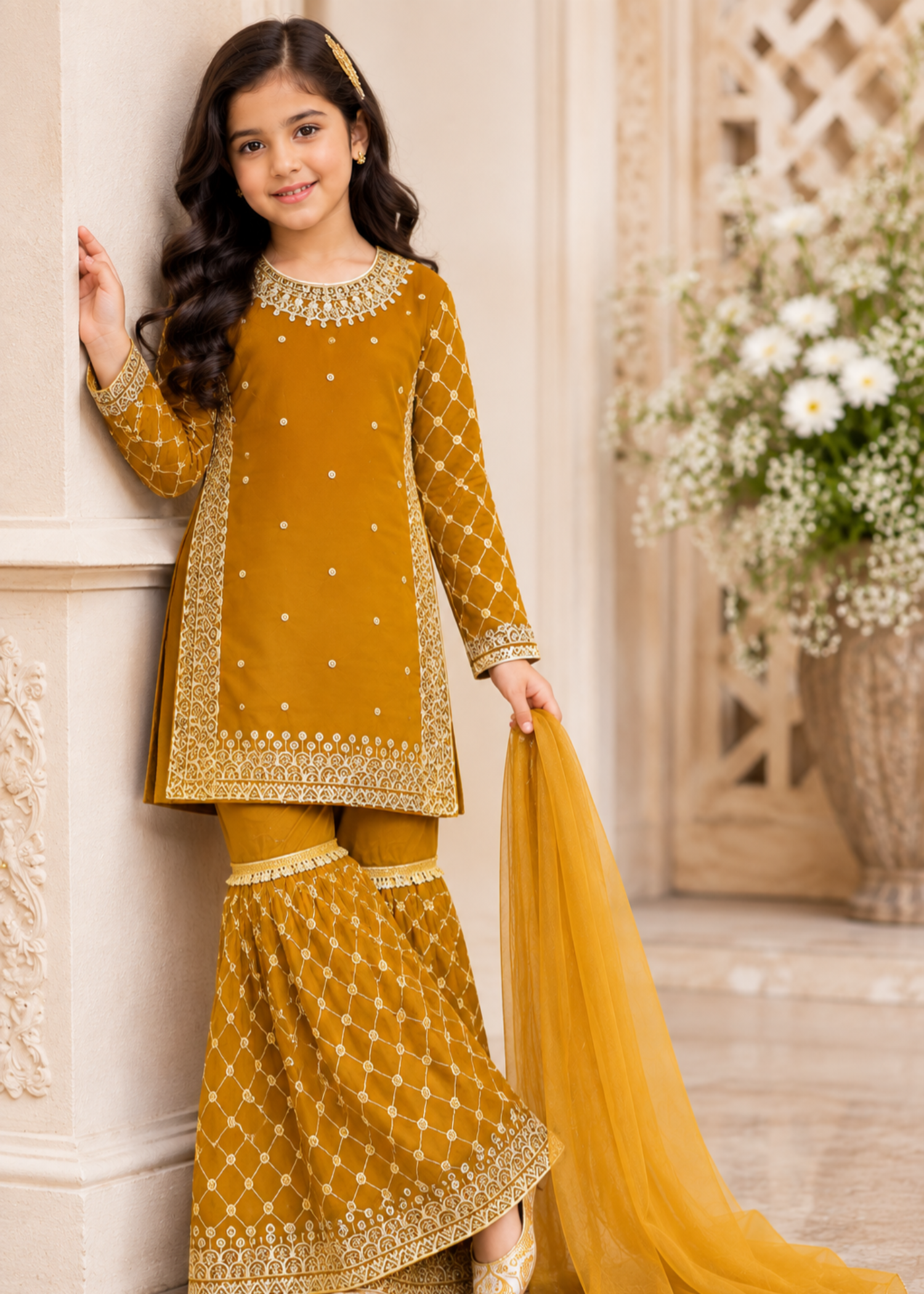 chiffon Gharara in Mustard
