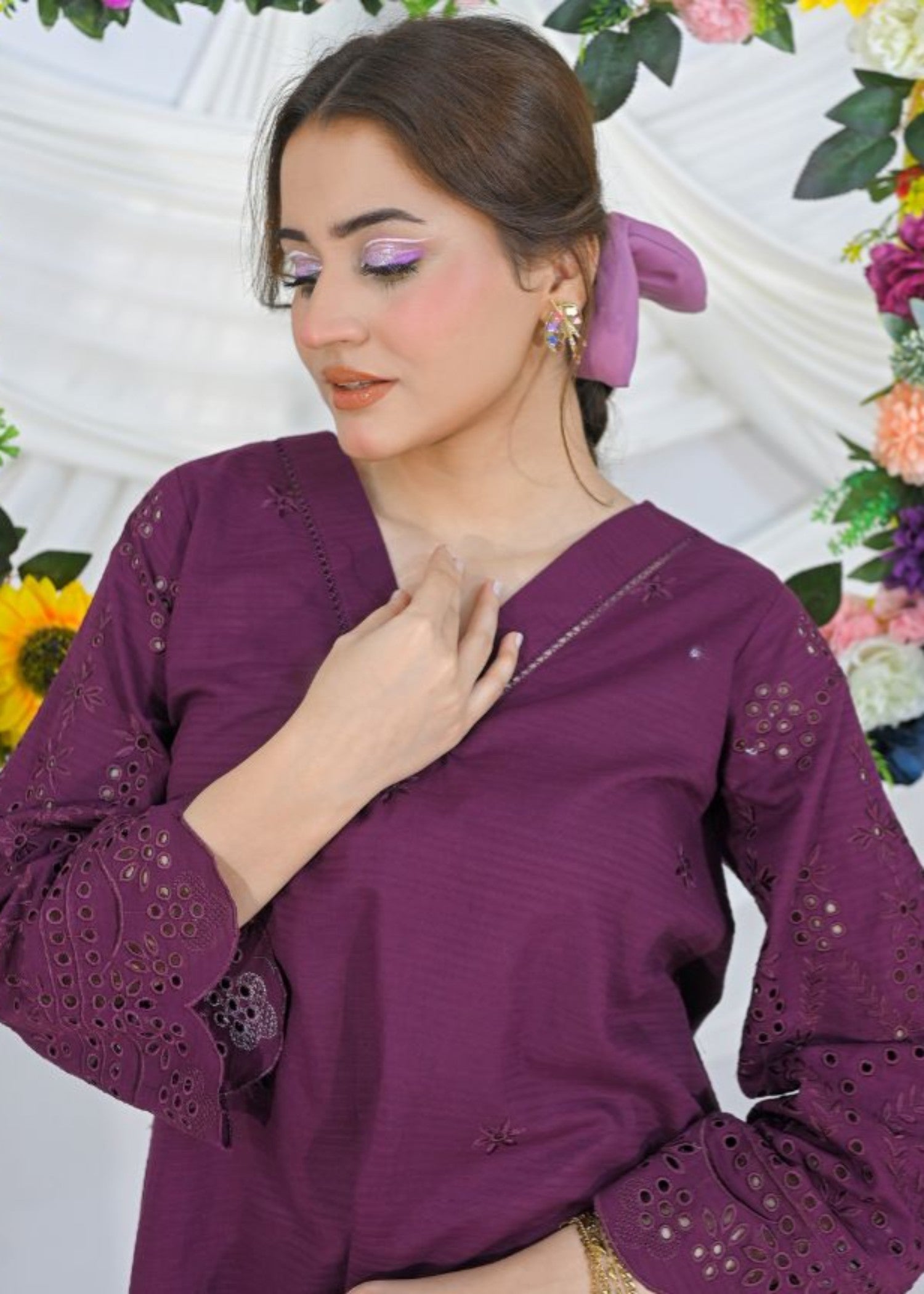 lawn cotton Co Ord Sets in Purple