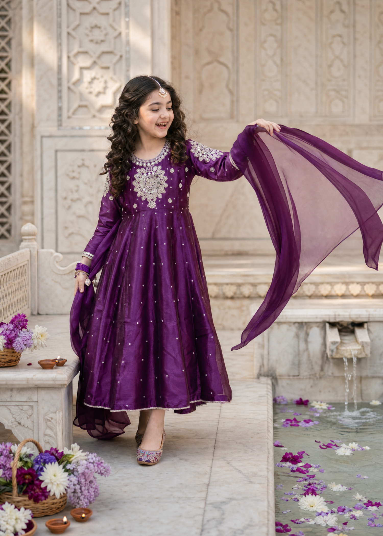 tissue silk Pishwas in Purple rain