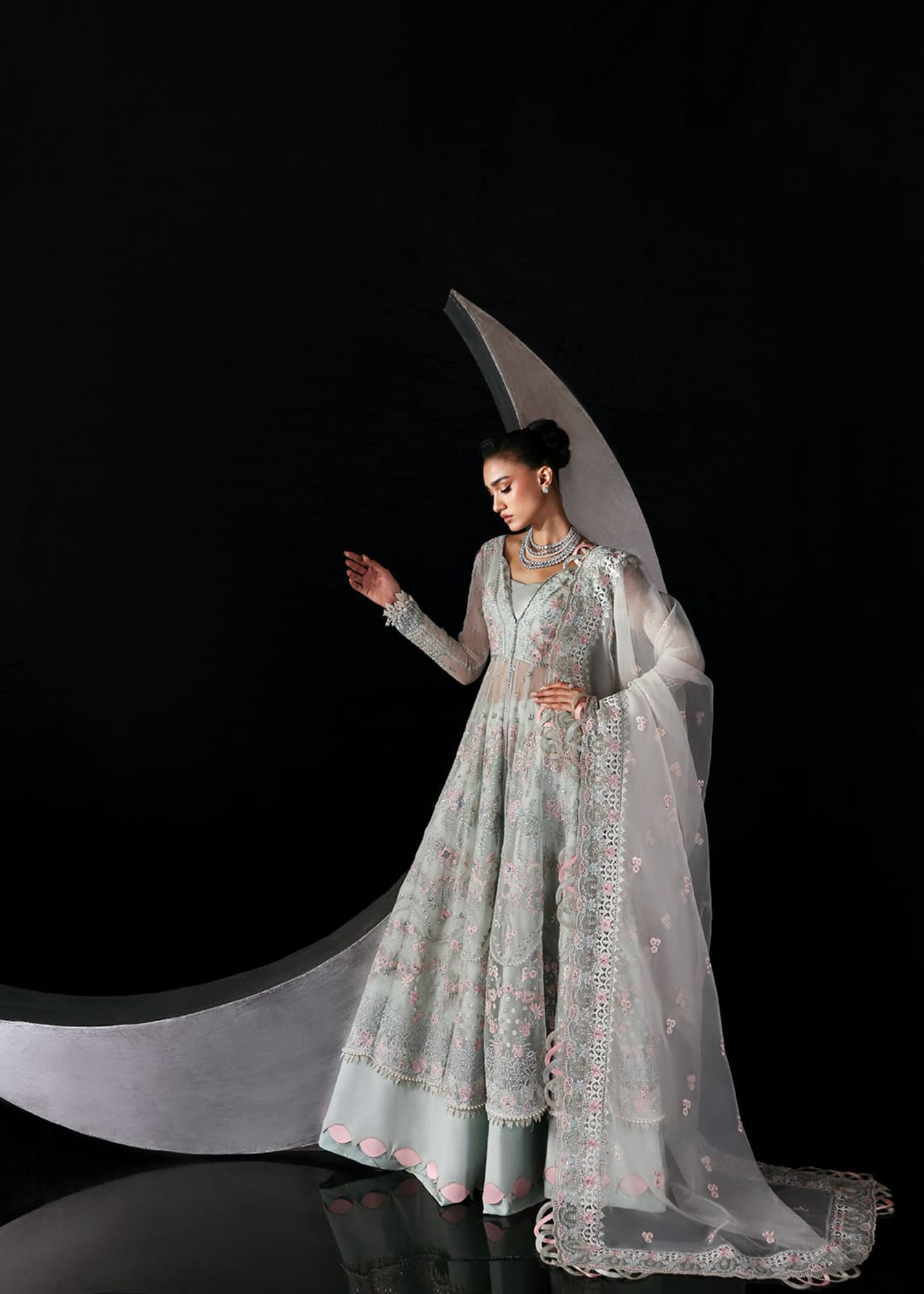 chiffon Lehenga in Powder blue