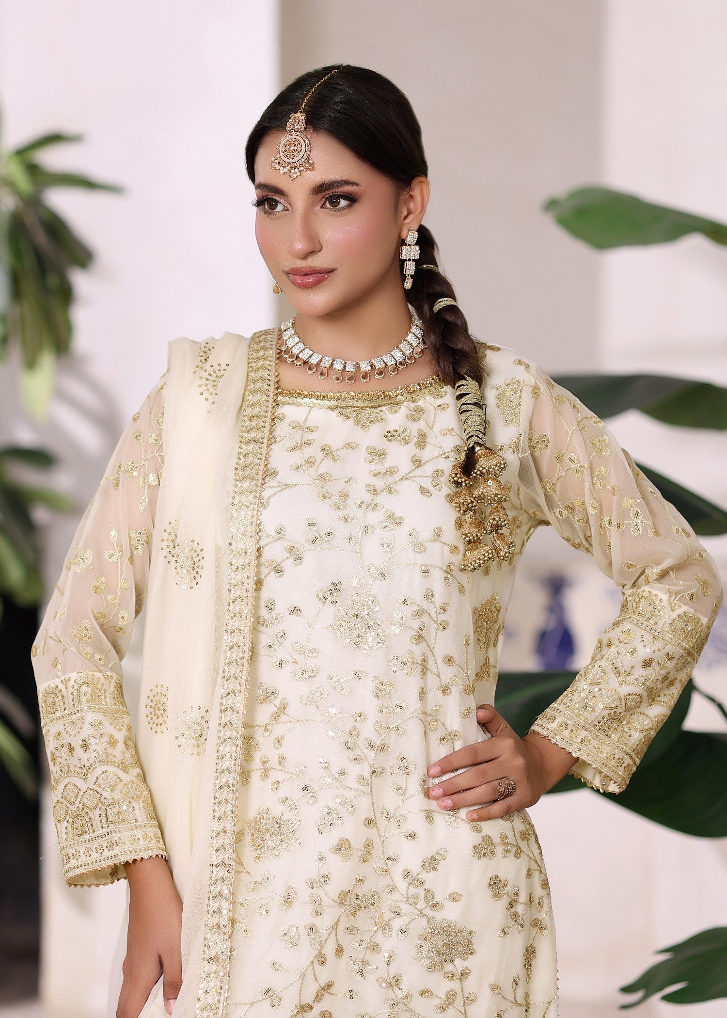 chiffon Gharara in Off-white