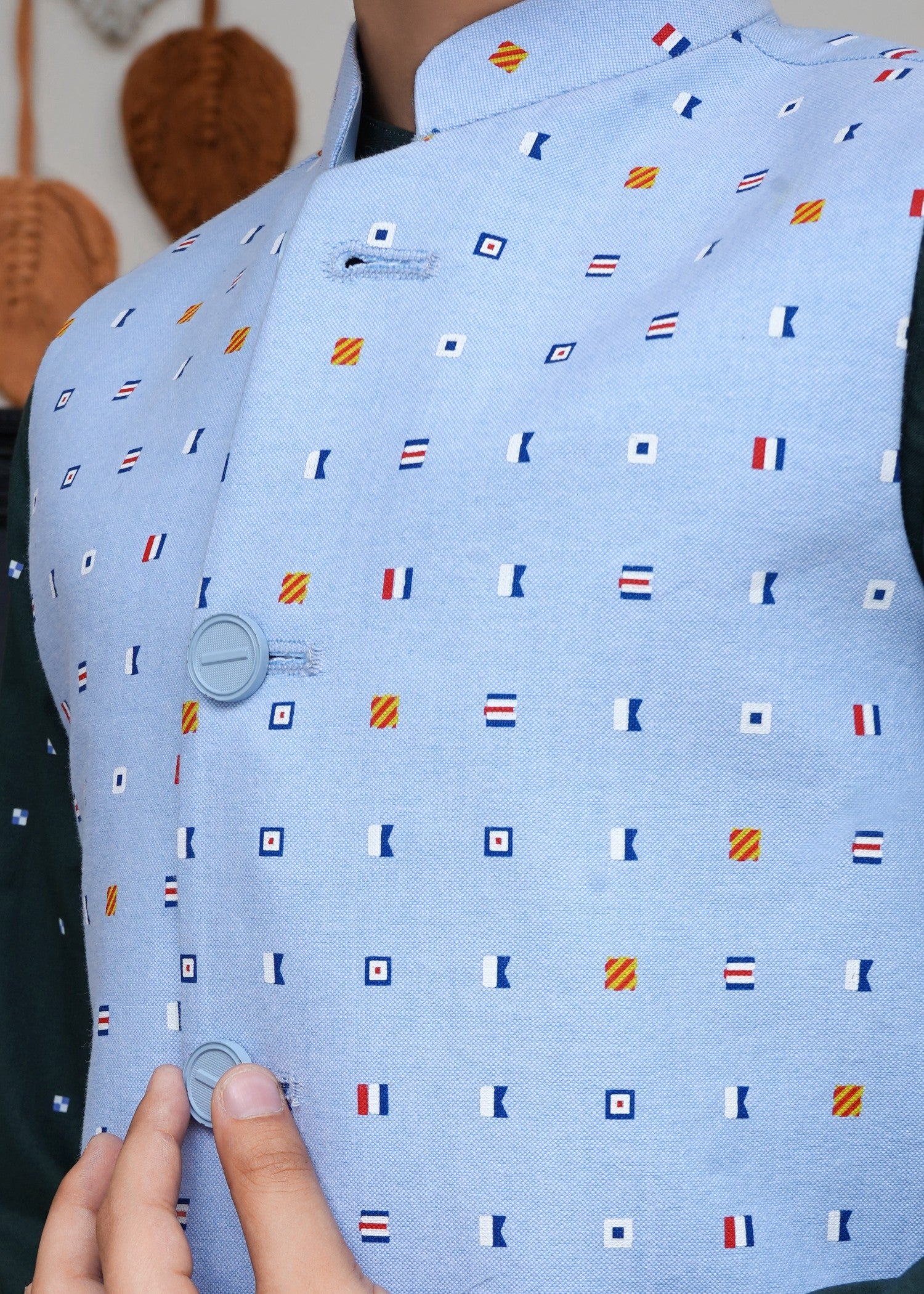 jamawar Waistcoat in Ice blue