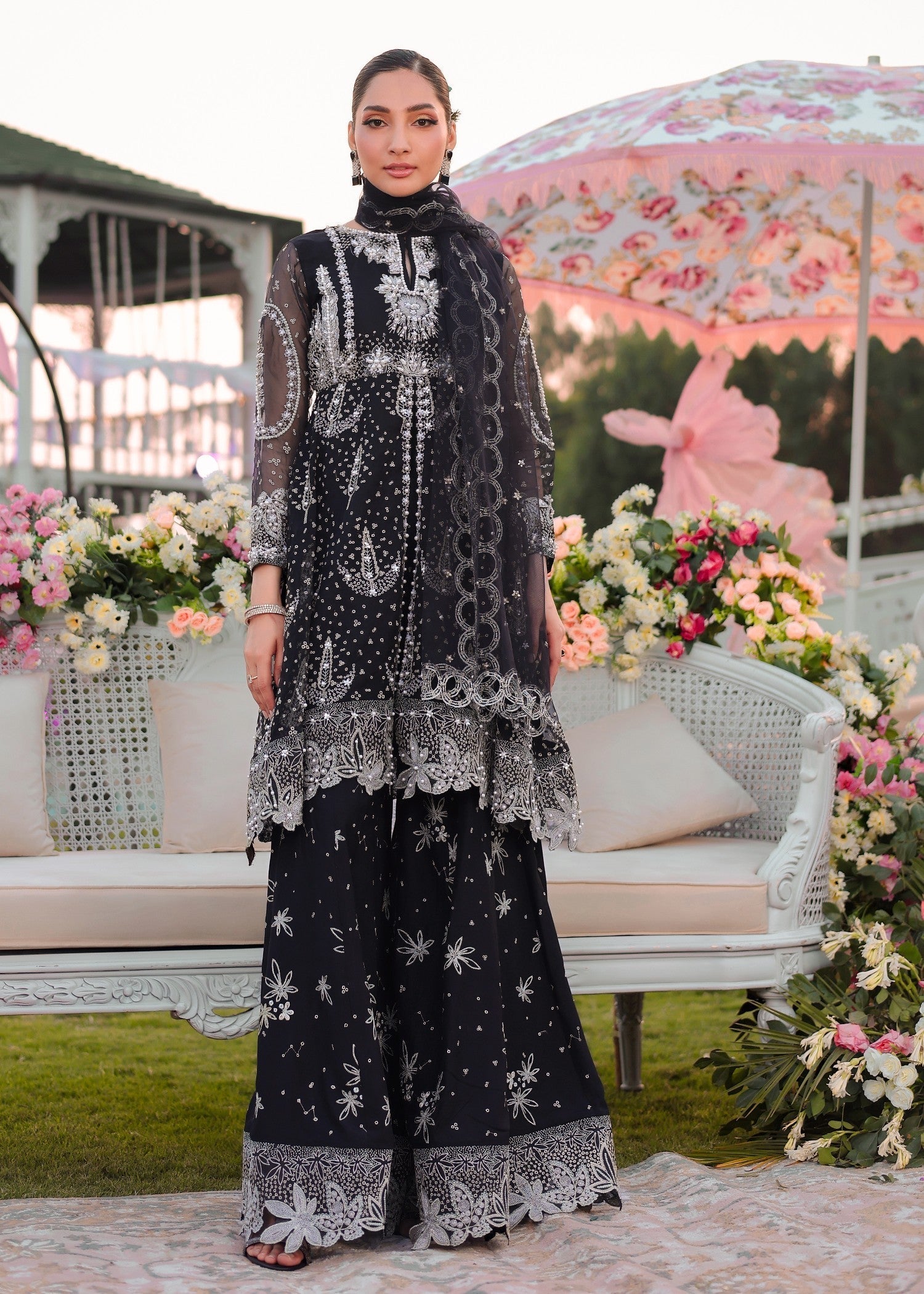organza Sharara in Black