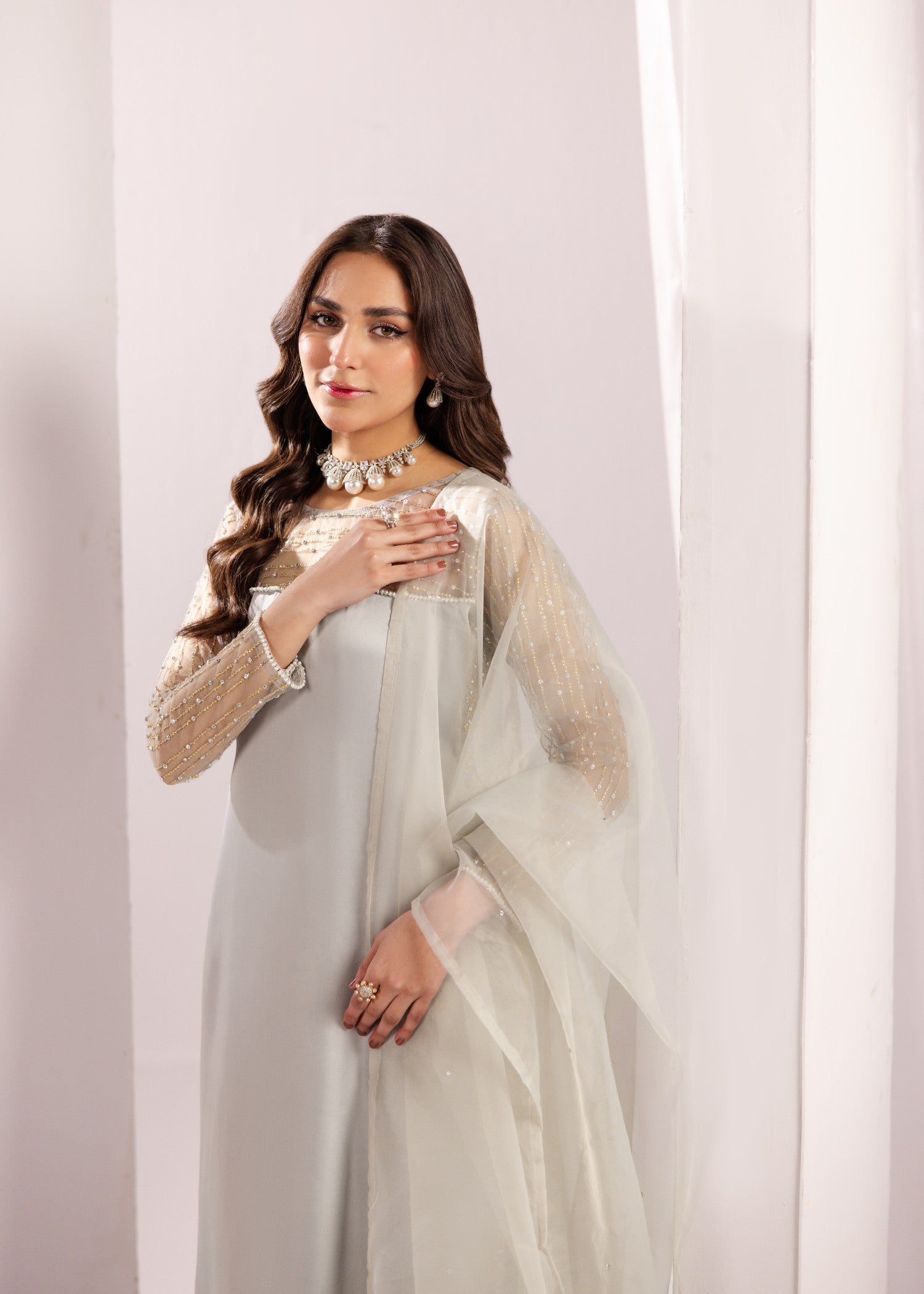 silk Kurta Set in Light grey