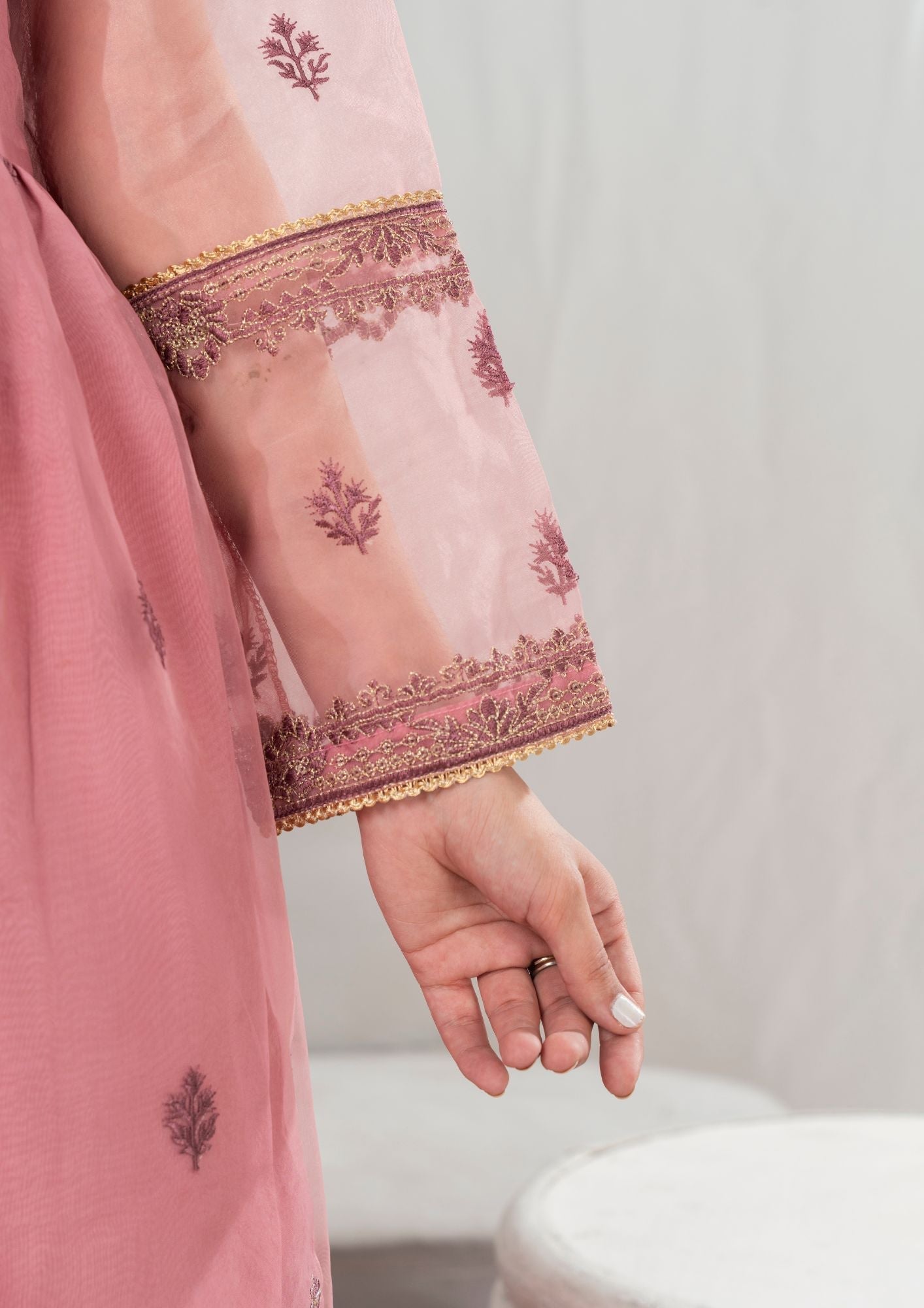 organza Pishwas in Tea rose pink