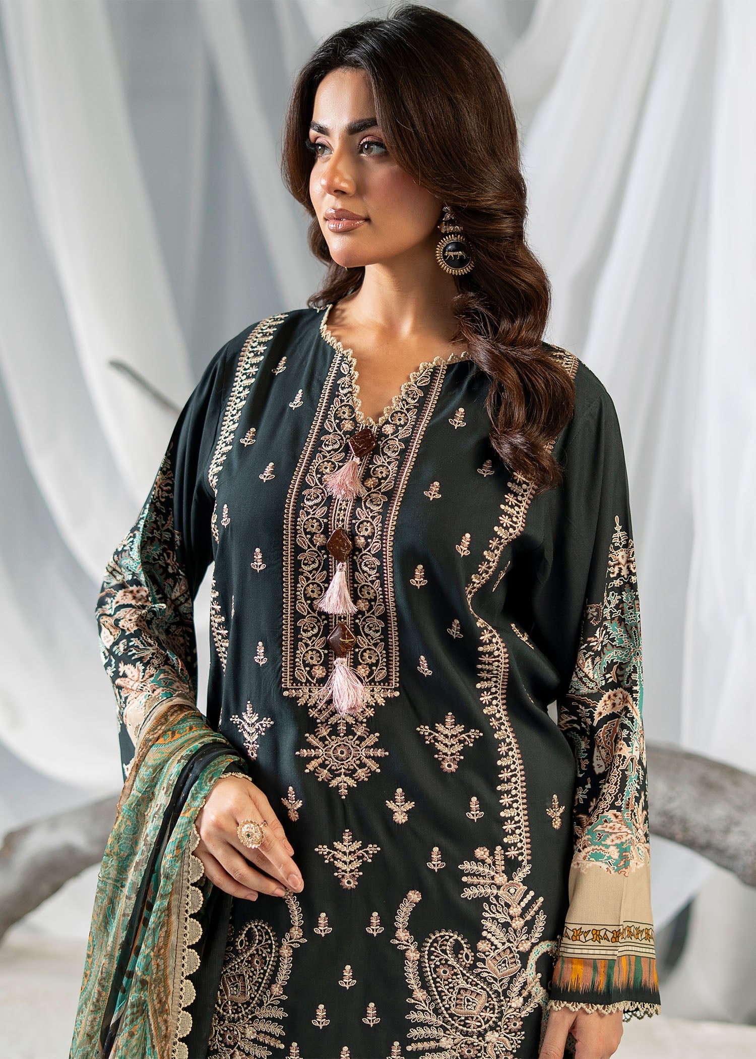 linen Kurta Set in Charcoal black