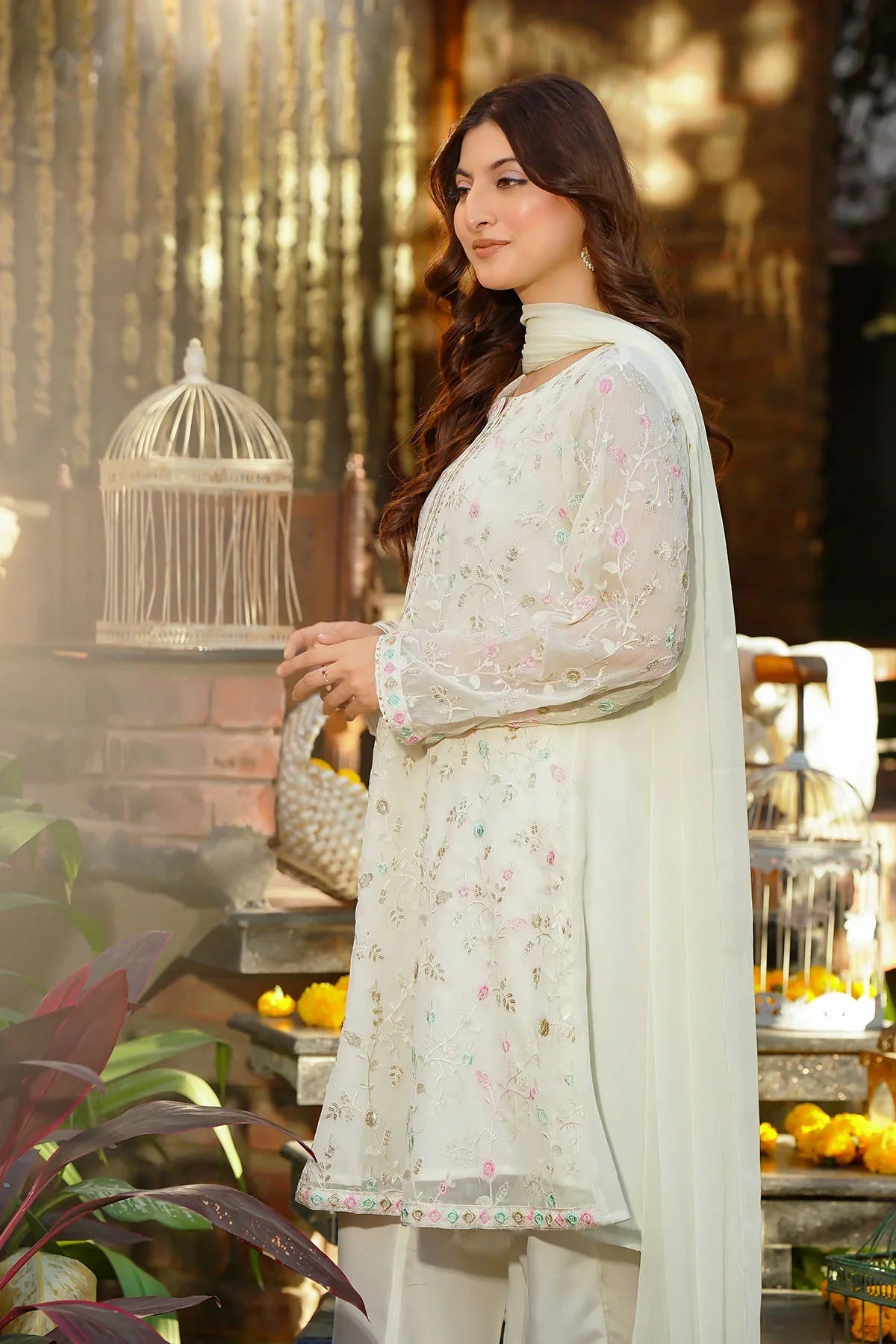 chiffon Short Frock in Ivory