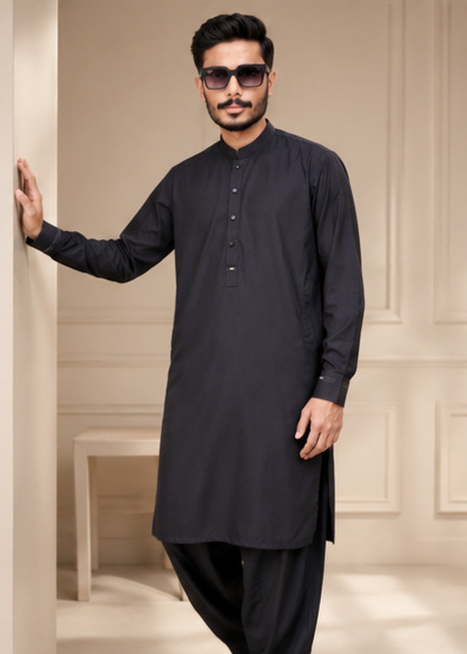 wash & wear Shalwar Kameez in Ash black
