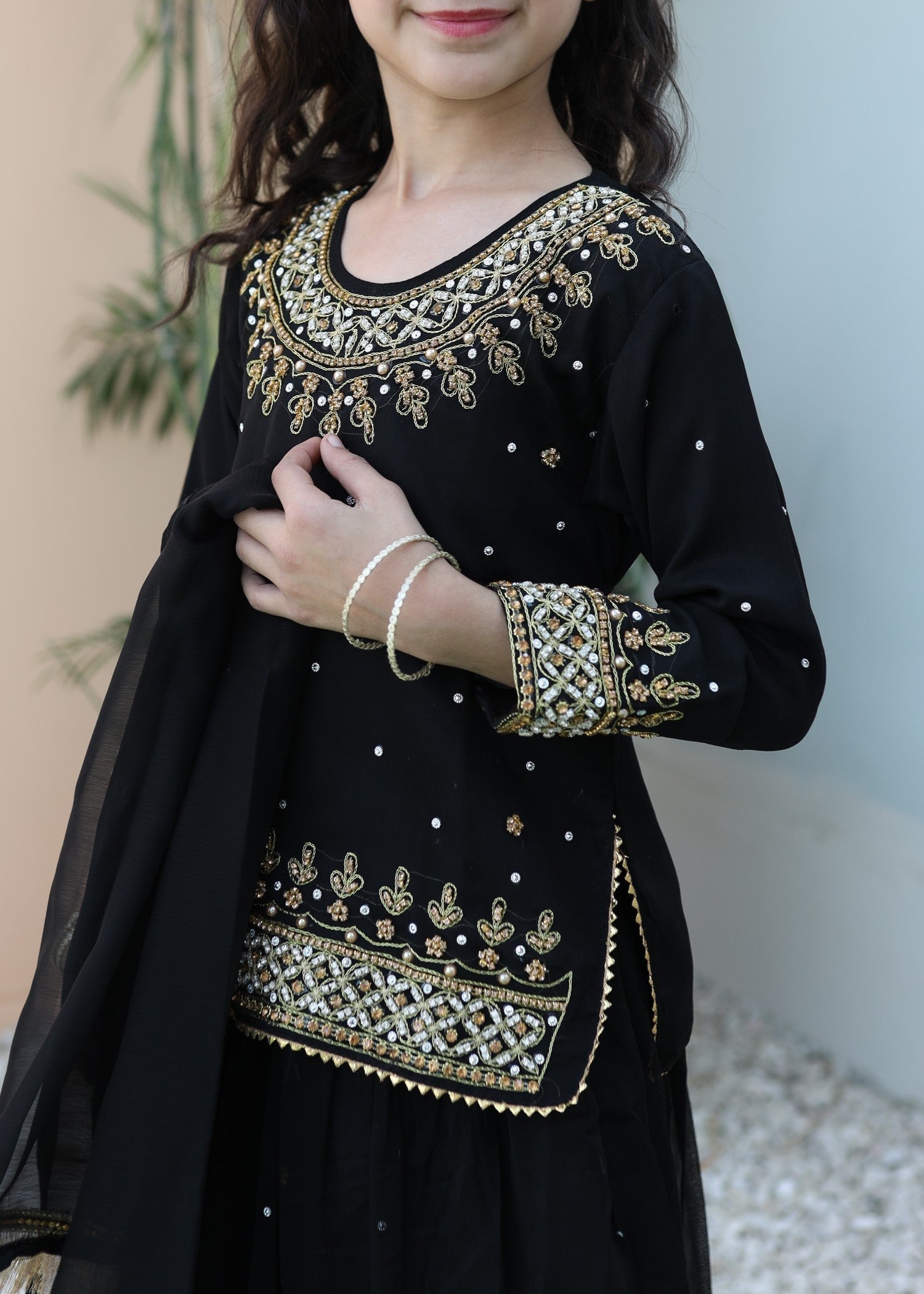 chiffon Lehenga in Black