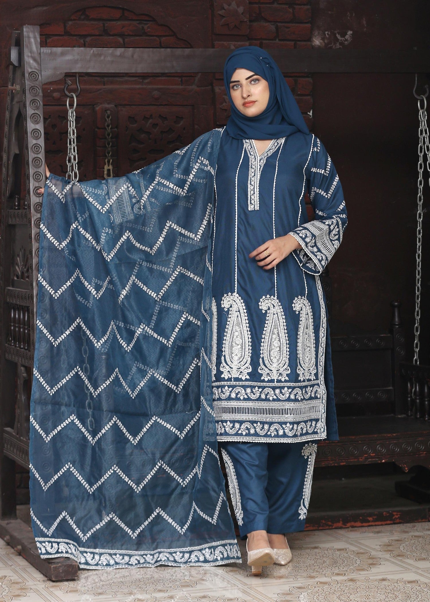 khaddi net Kurta Set in Indigo