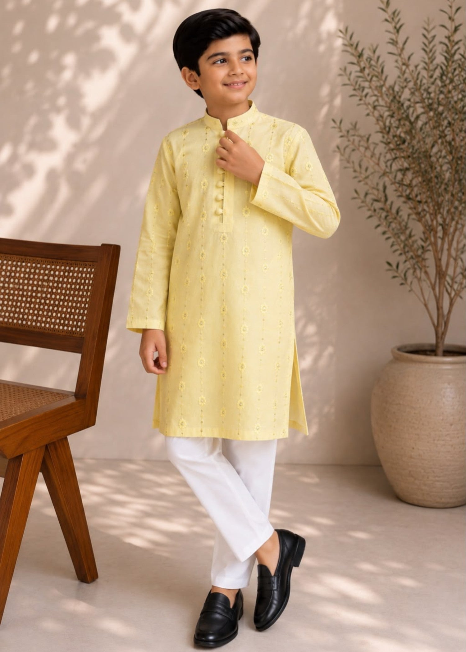 wash & wear Kurta Set in Light yellow
