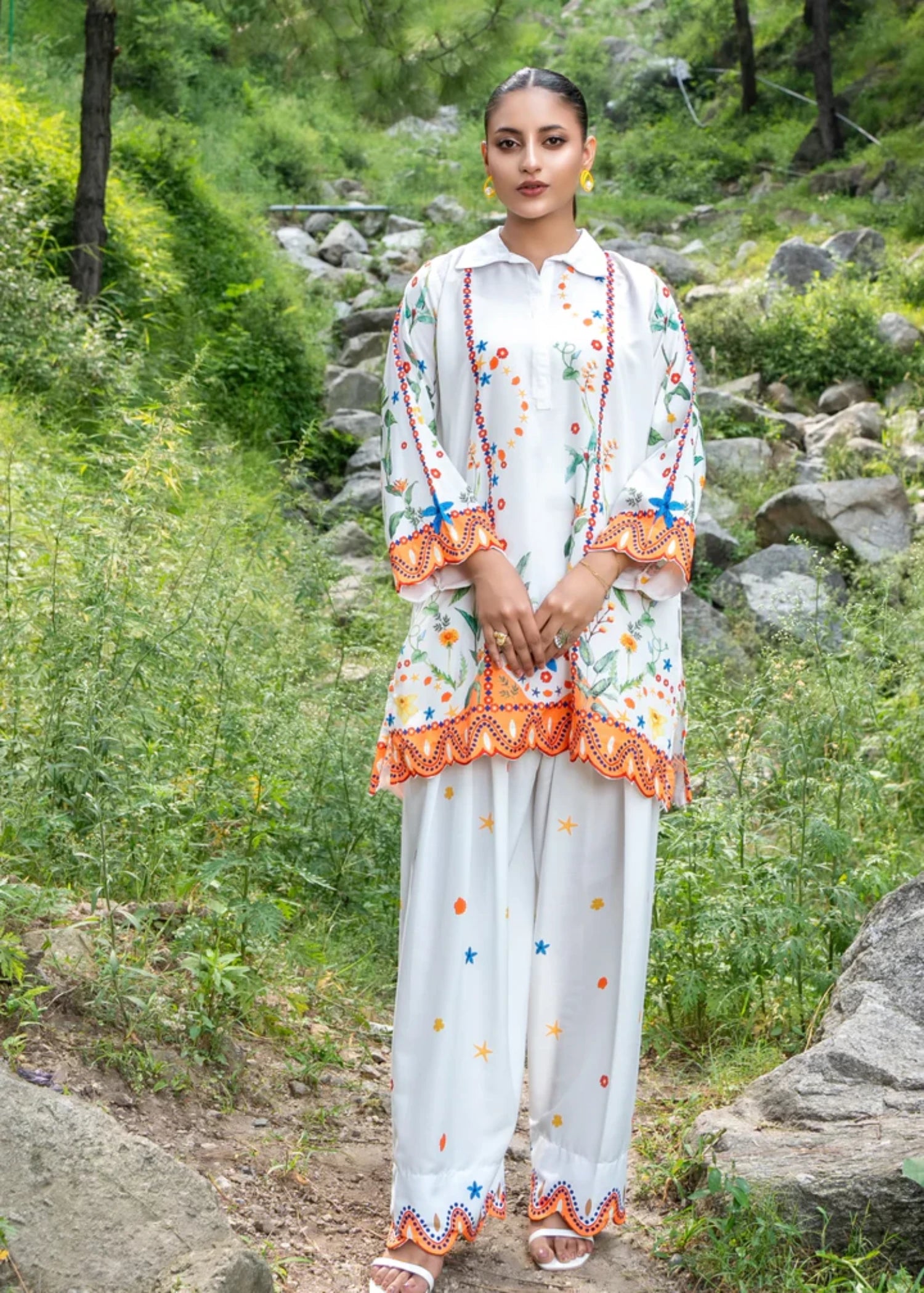 cambric Kurta Set in White