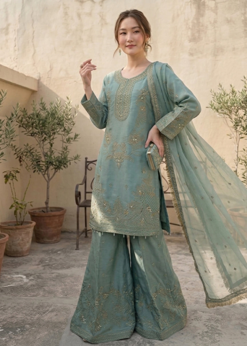organza Sharara in Sage green