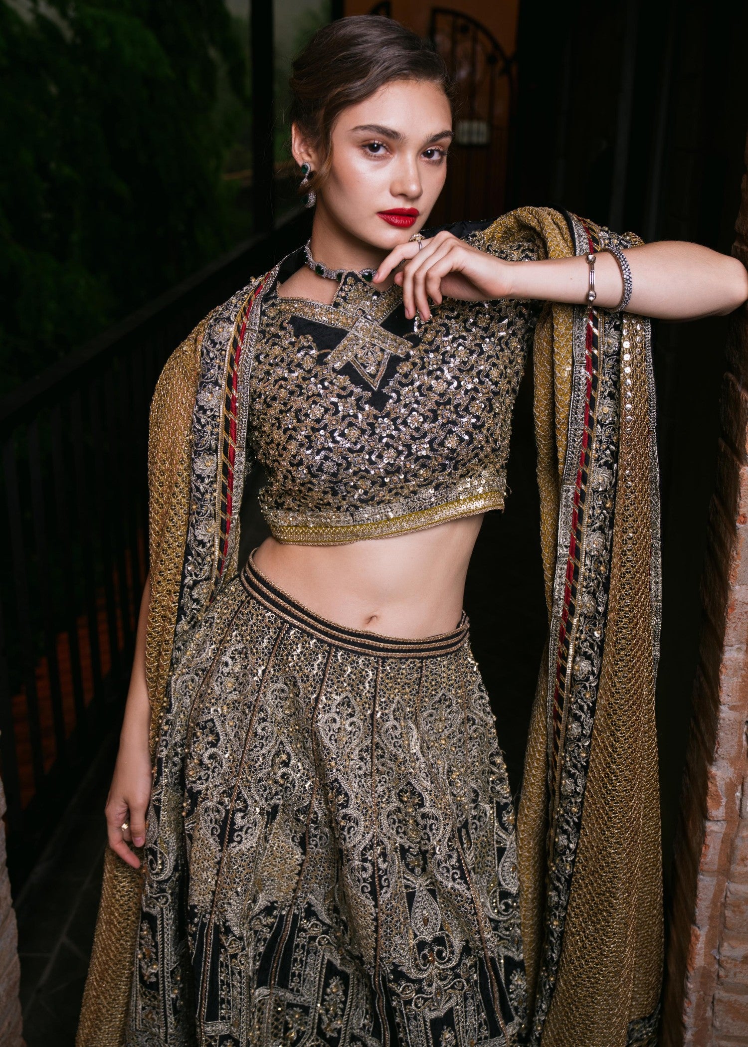 silk Lehenga in Yellow, black