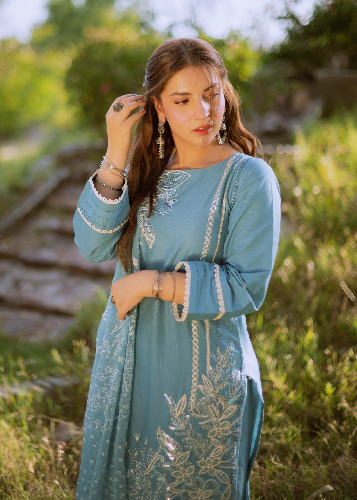 cotton Kurta Set in Powder blue