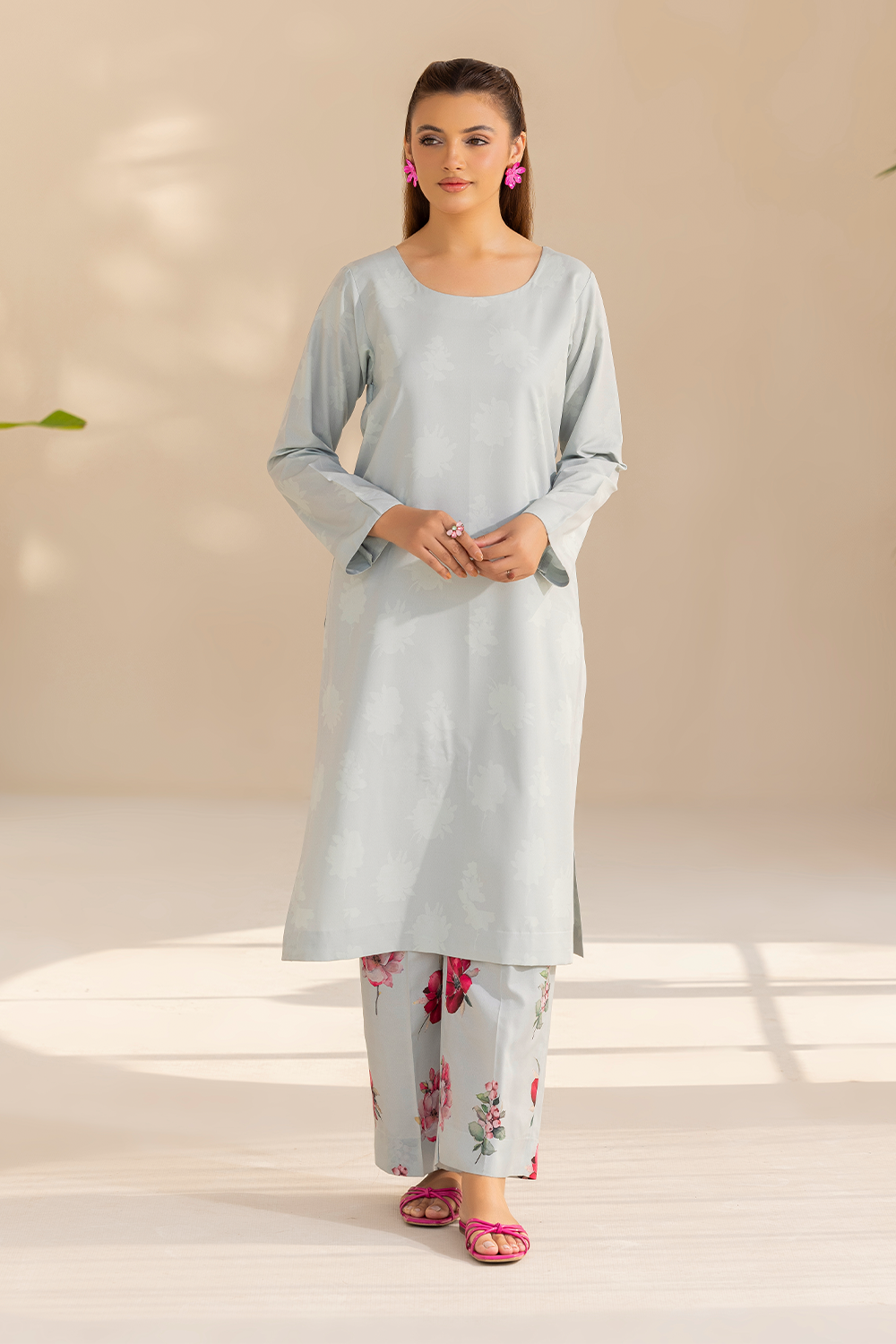 crepe Kurta Set in Light blue