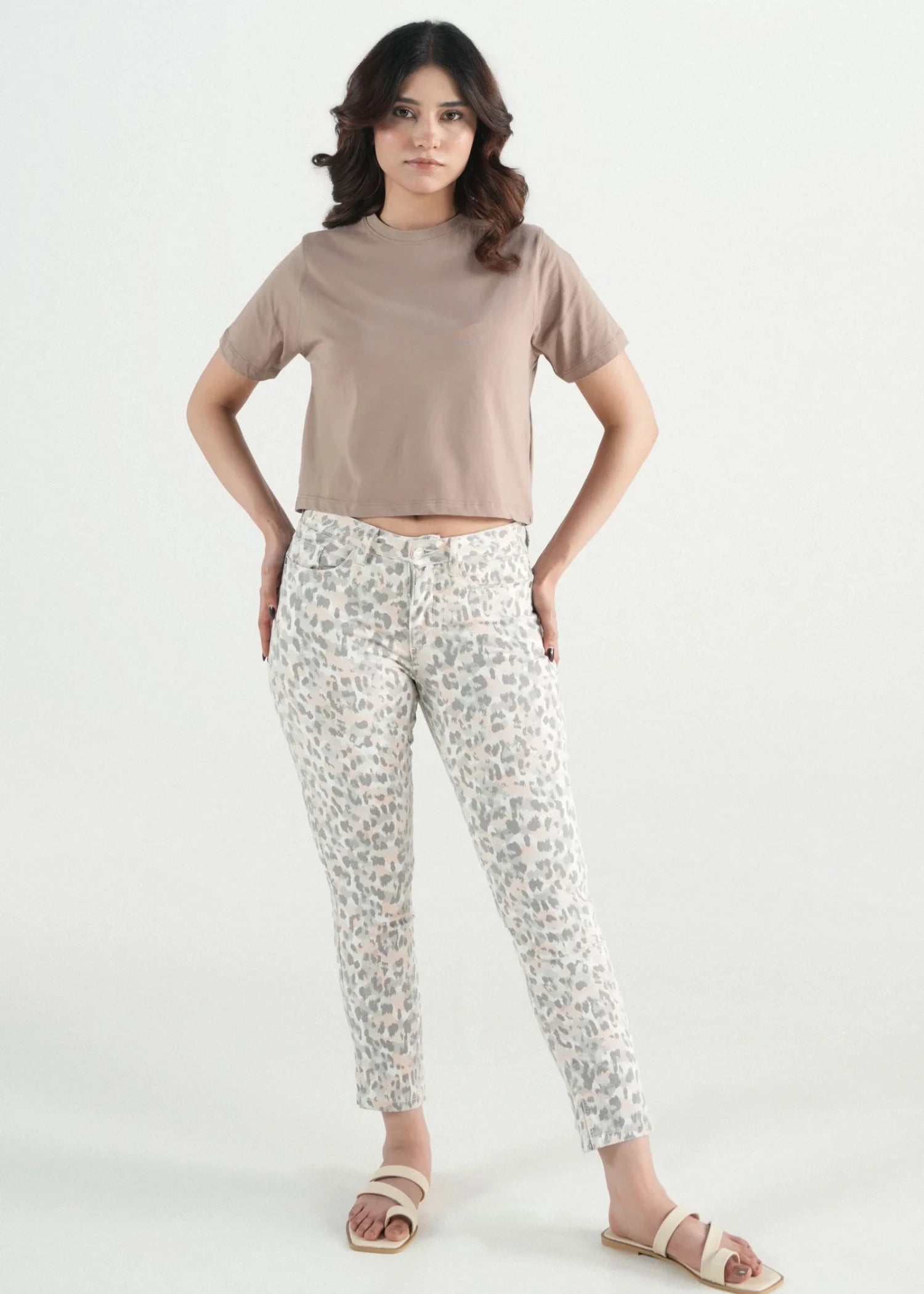 twill cotton Pants in Floral white