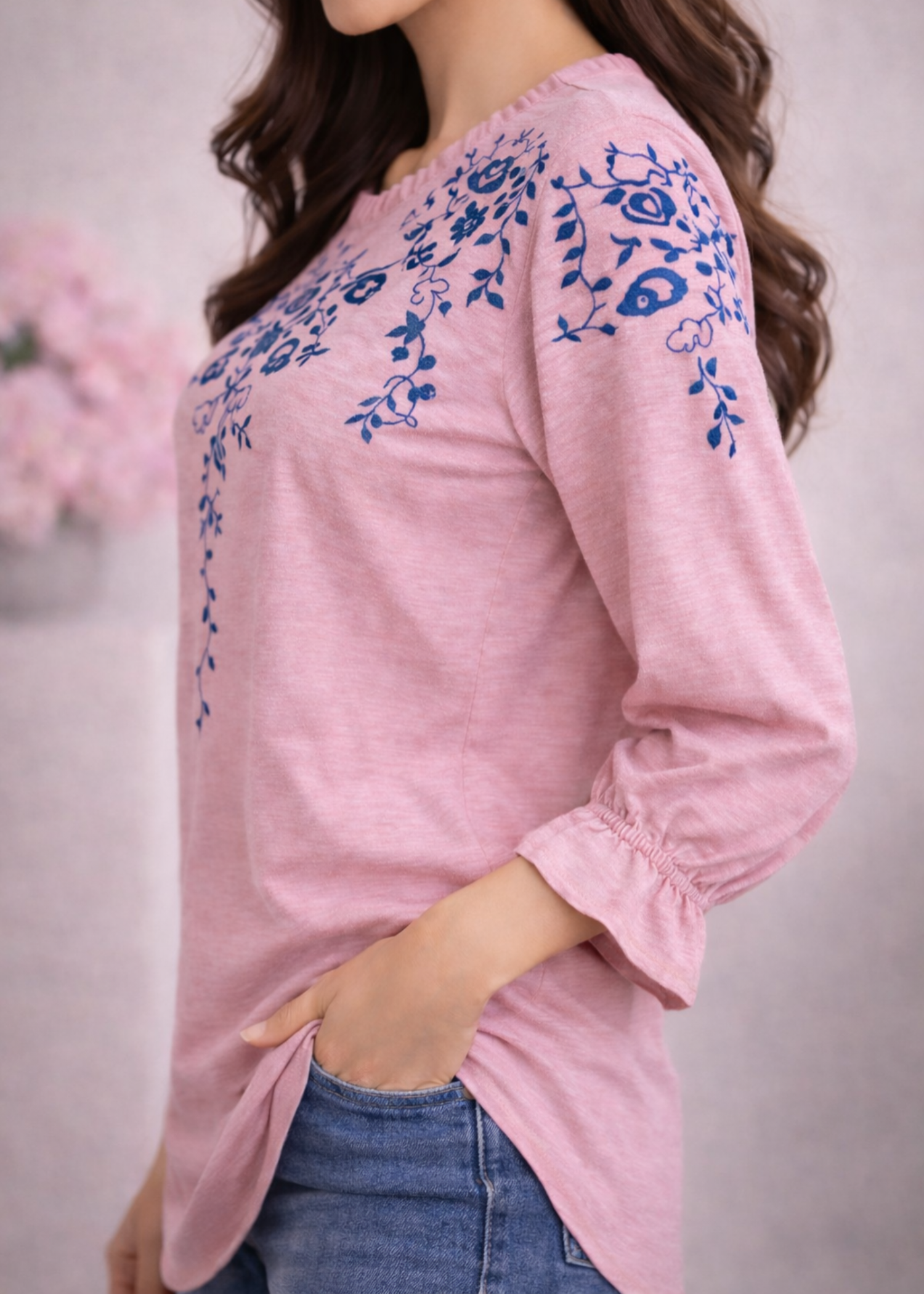 cotton karandi Tunic in Pastel pink