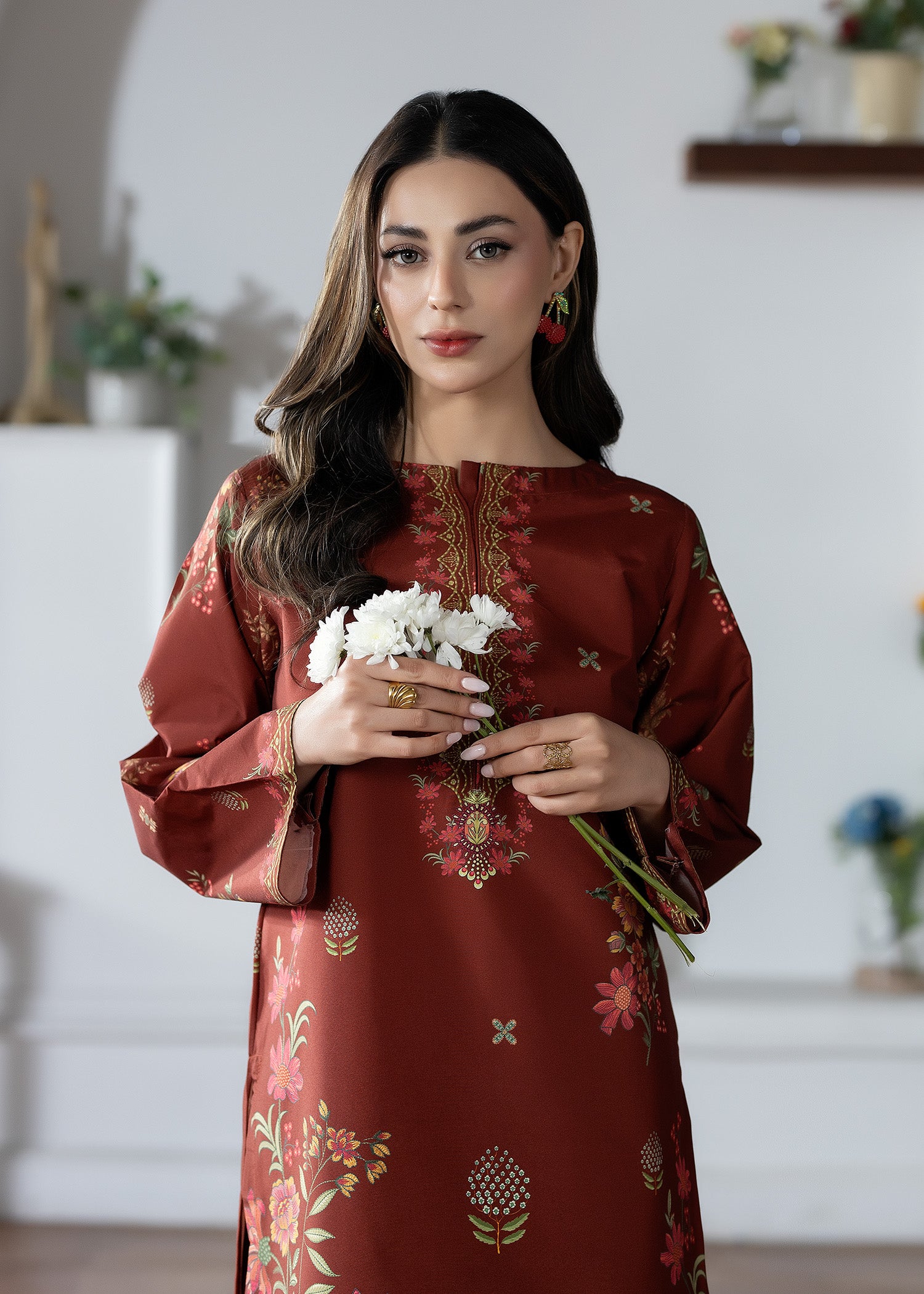 silk finish lawn Co Ord Sets in Dark brown