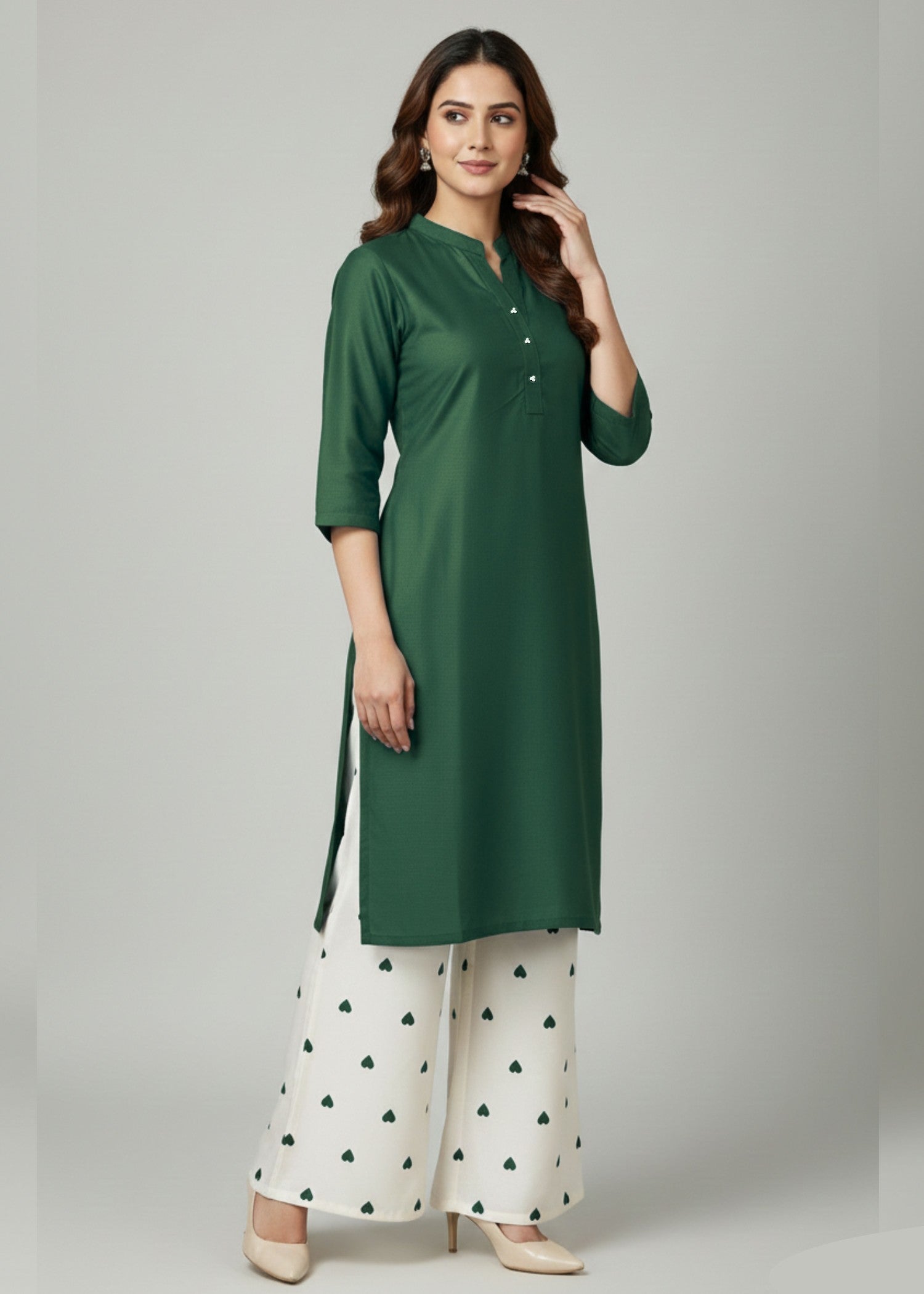 arabic lawn Kurta Set in Bottle green