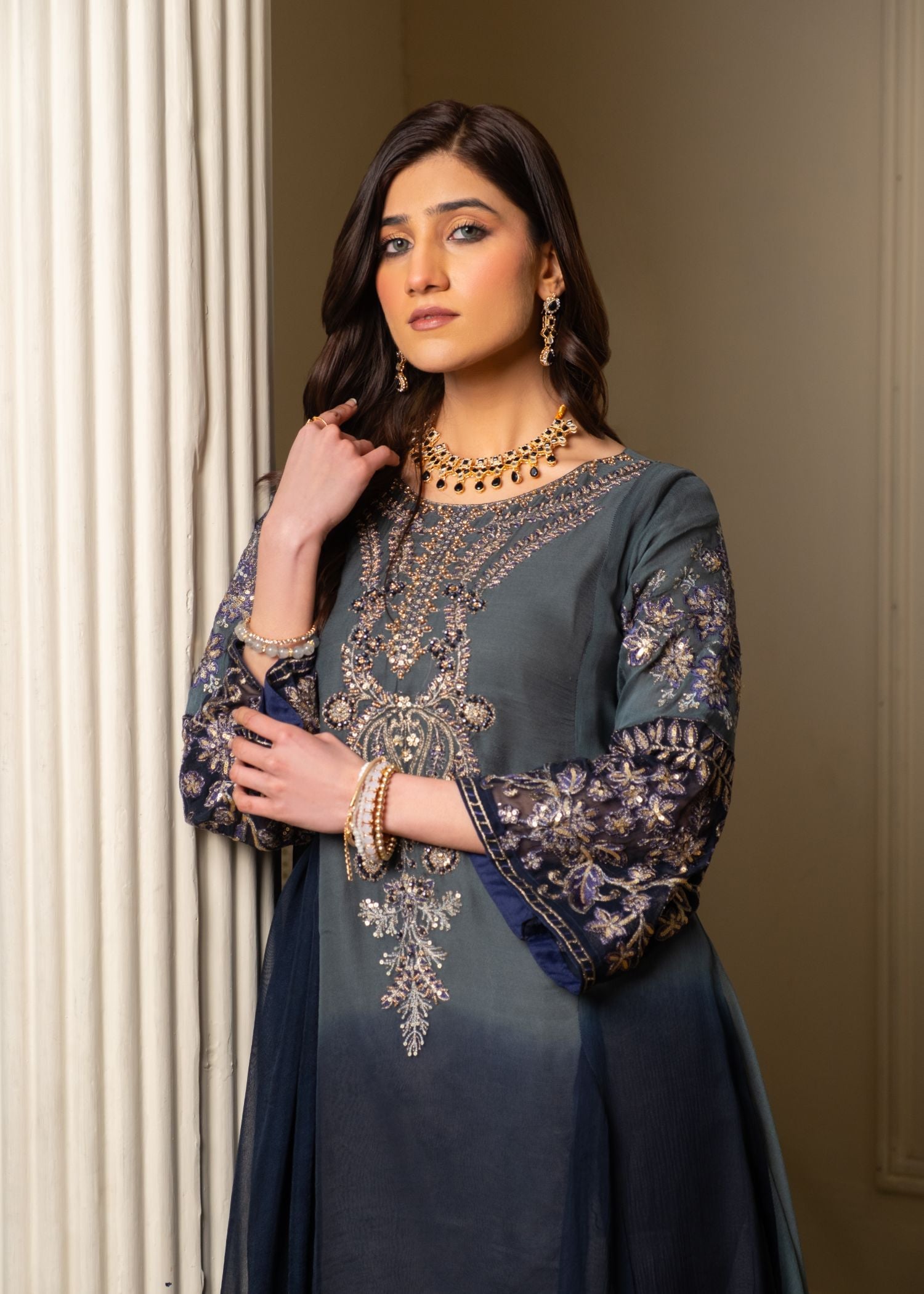 chiffon Short Frock in Grey