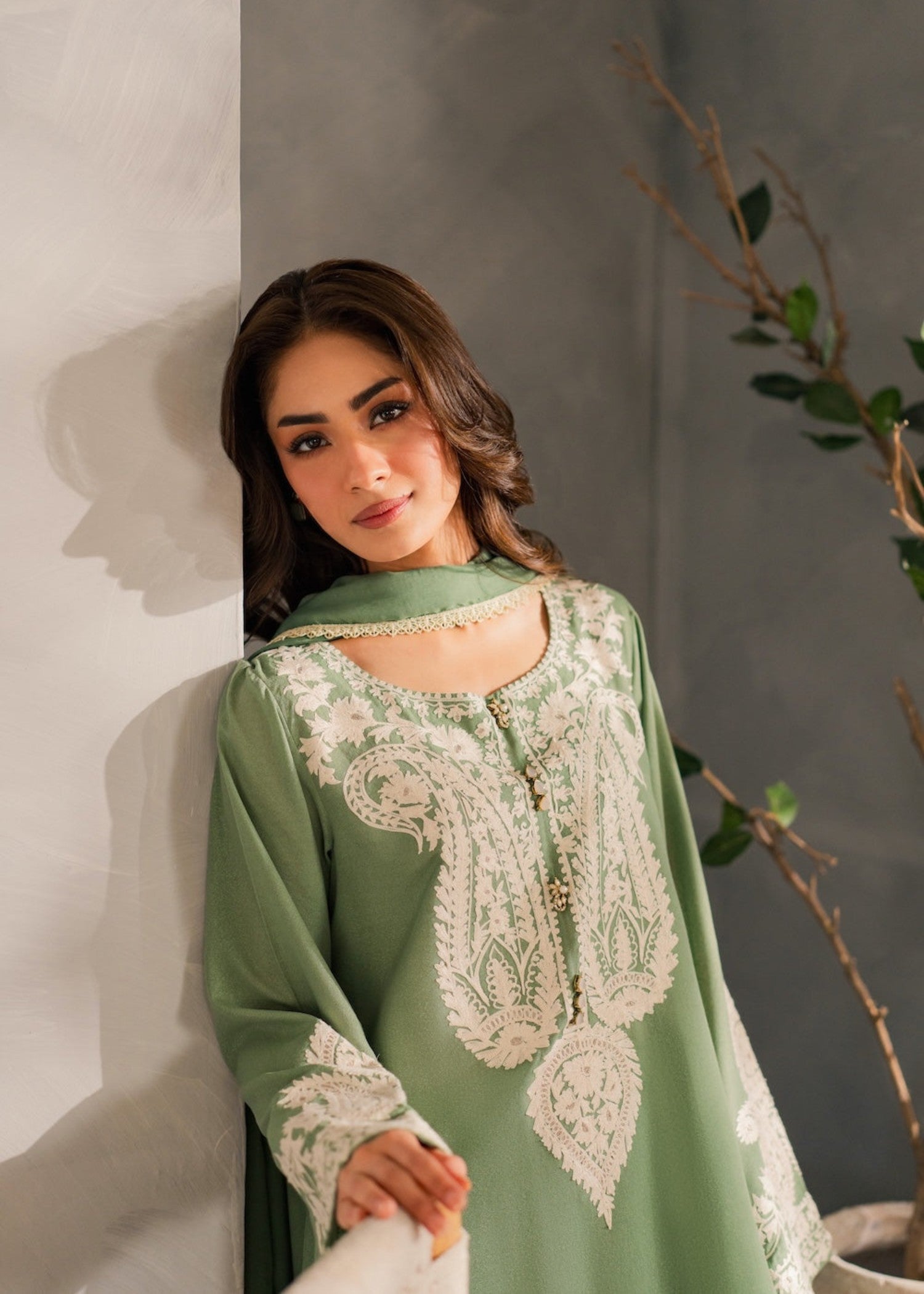 linen Kurta Set in Pistachio green