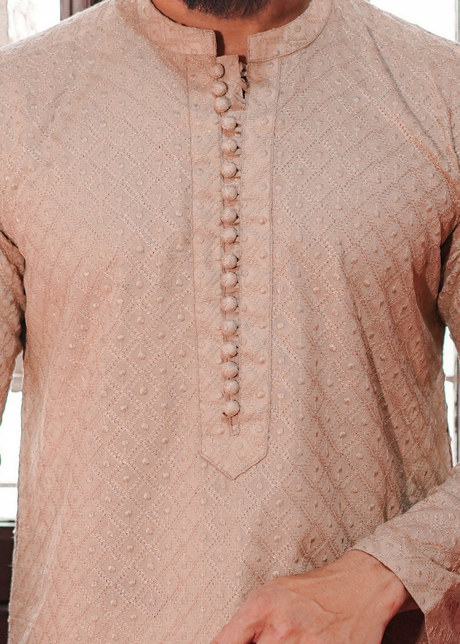 chikankari cotton Kurta in Sand brown