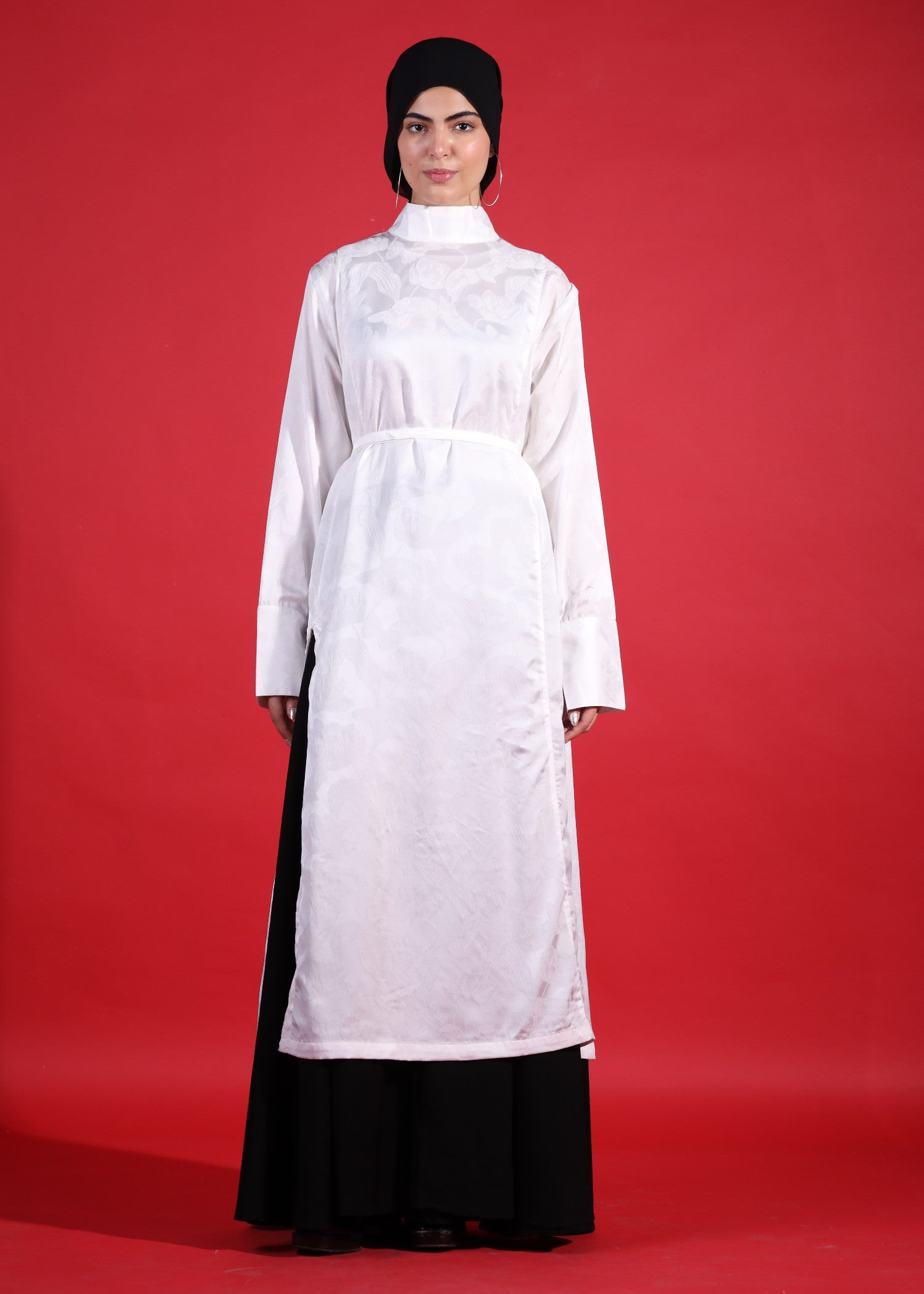 silk jamawar Skirt in Black, white