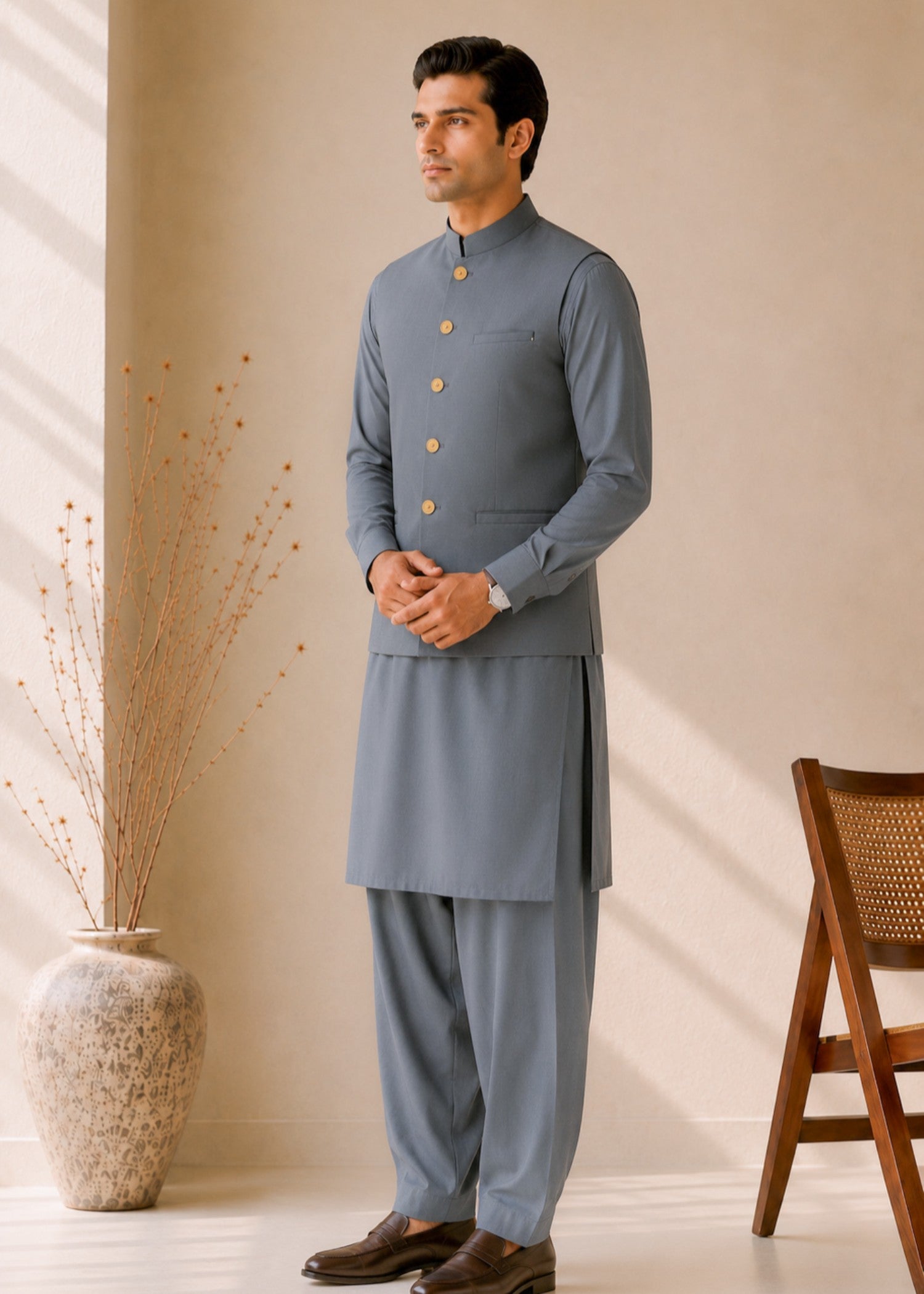 suiting Waistcoat in Frost blue