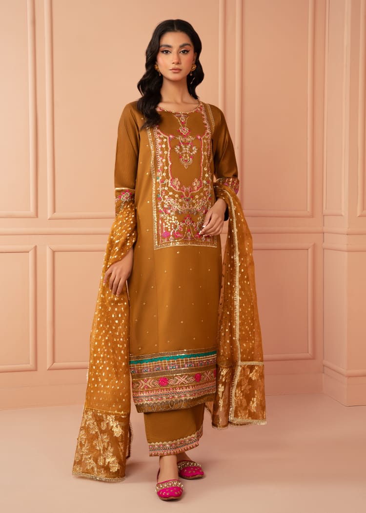 cotton karandi Kurta Set in Mustard